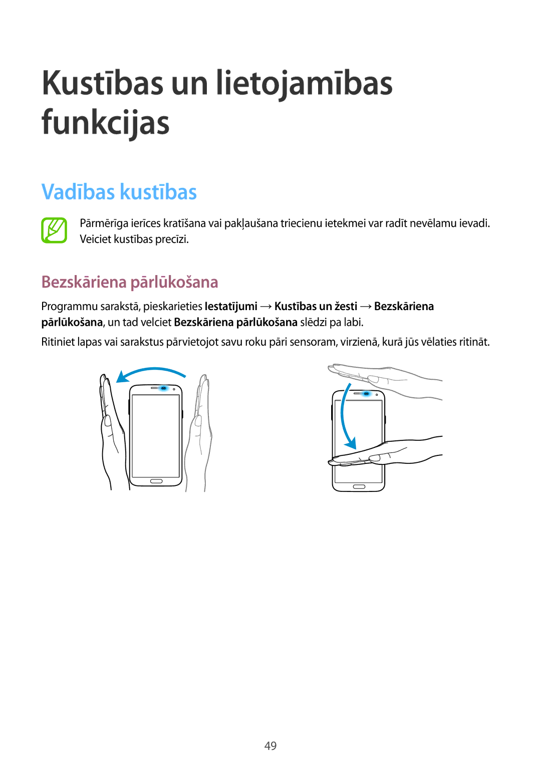 Samsung SM-G900FZWASEB, SM-G900FZDASEB, SM-G900FZKASEB, SM-G900FZBASEB manual Vadības kustības, Bezskāriena pārlūkošana 