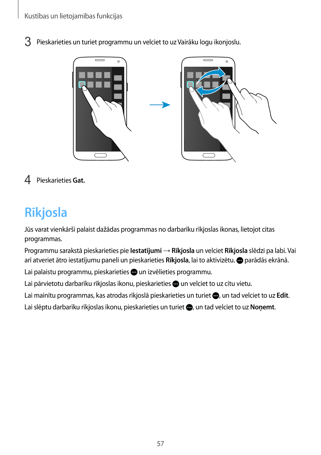 Samsung SM-G900FZWASEB, SM-G900FZDASEB, SM-G900FZKASEB, SM-G900FZBASEB manual Rīkjosla 