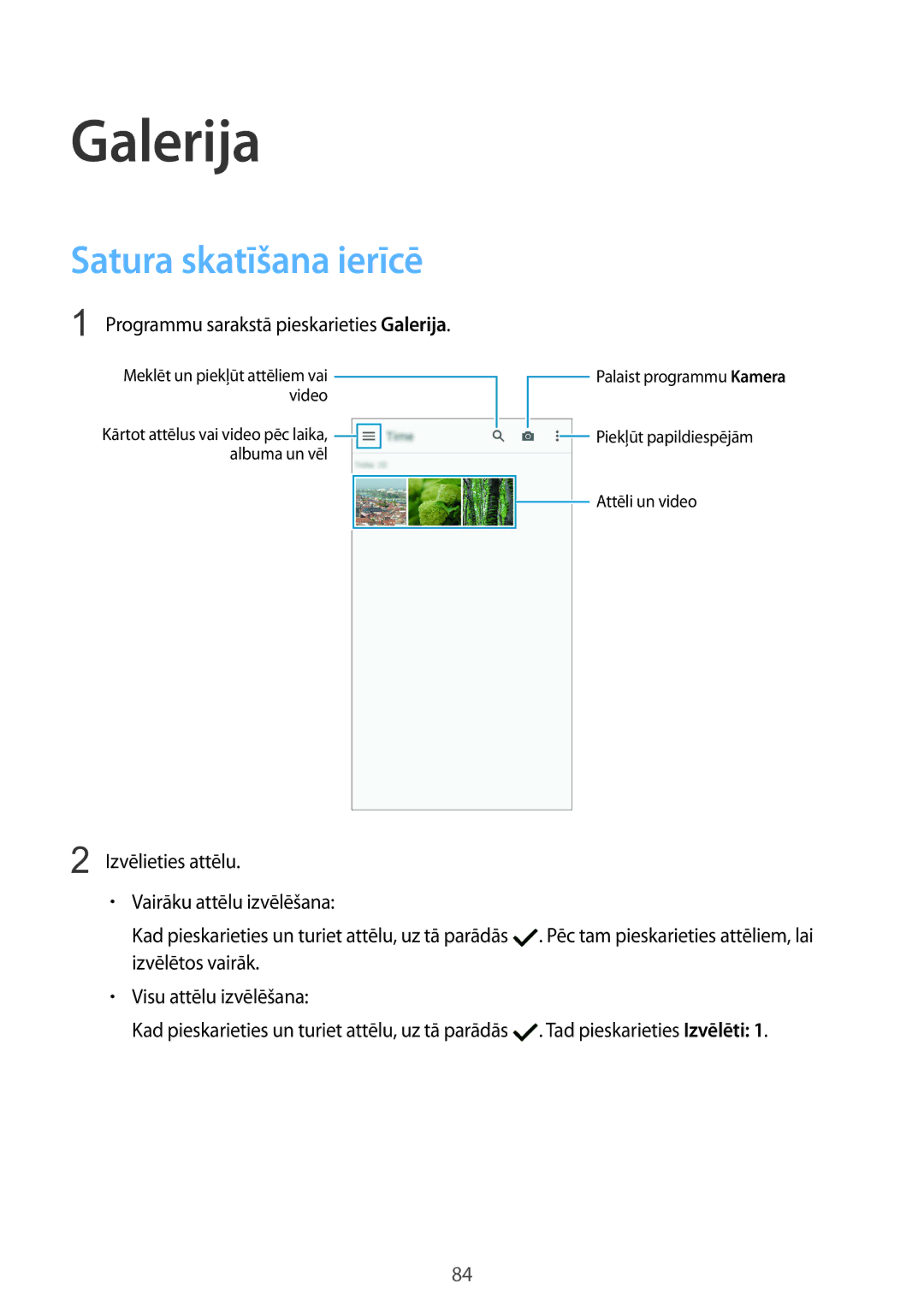 Samsung SM-G900FZDASEB, SM-G900FZWASEB, SM-G900FZKASEB, SM-G900FZBASEB manual Galerija, Satura skatīšana ierīcē 