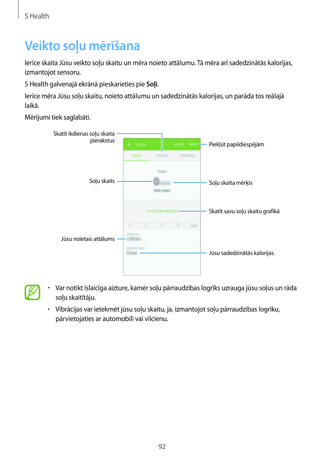 Samsung SM-G900FZDASEB, SM-G900FZWASEB, SM-G900FZKASEB, SM-G900FZBASEB manual Veikto soļu mērīšana 