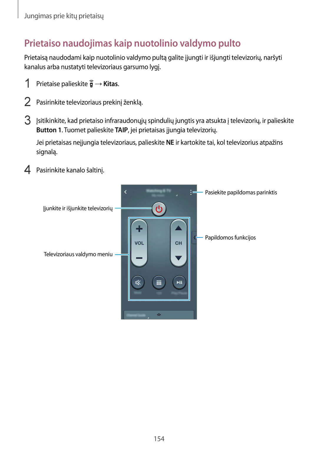 Samsung SM-G900FZKASEB, SM-G900FZDASEB, SM-G900FZWASEB, SM-G900FZBASEB Prietaiso naudojimas kaip nuotolinio valdymo pulto 