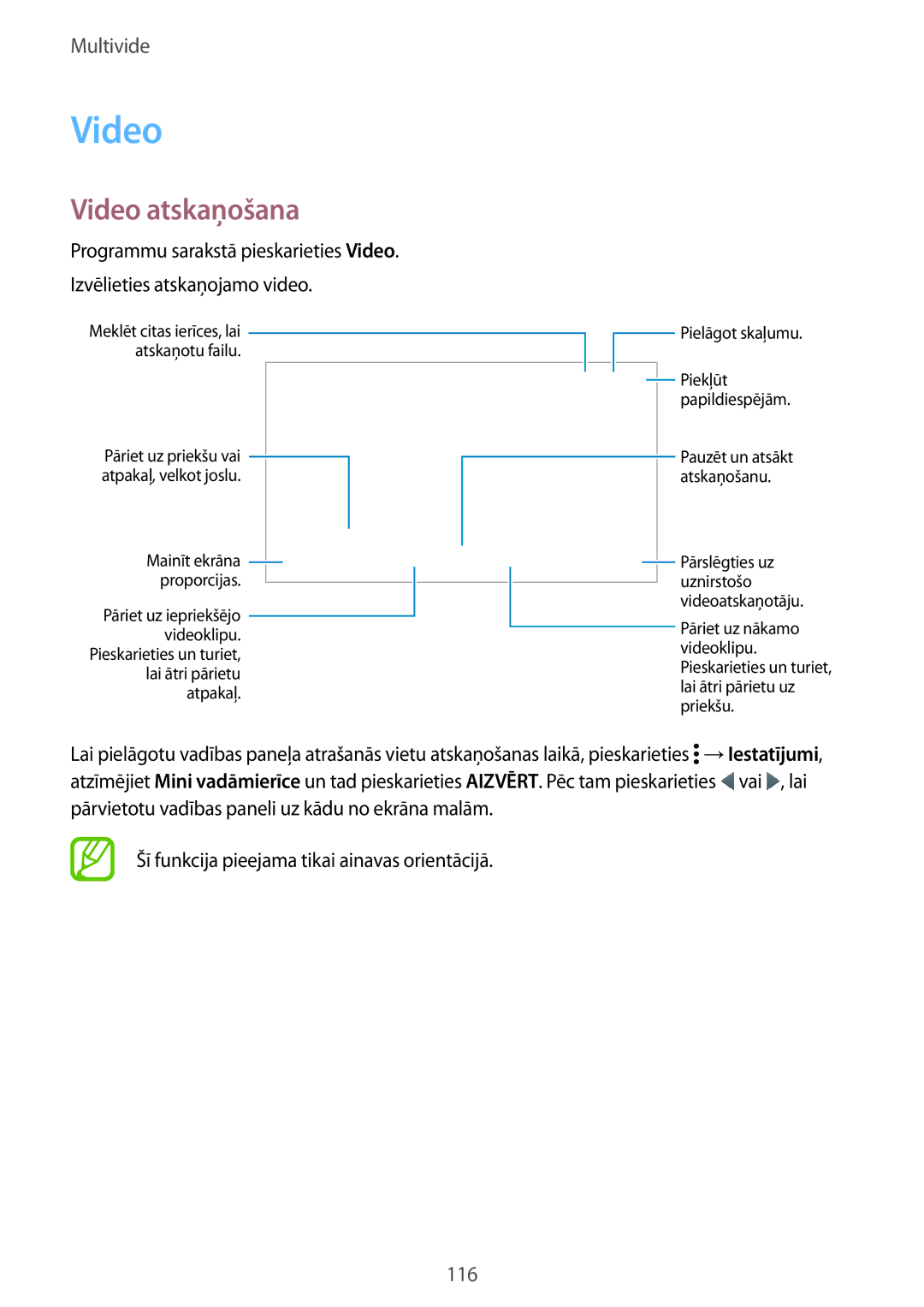 Samsung SM-G900FZDASEB, SM-G900FZWASEB, SM-G900FZKASEB, SM-G900FZBASEB manual Video atskaņošana 