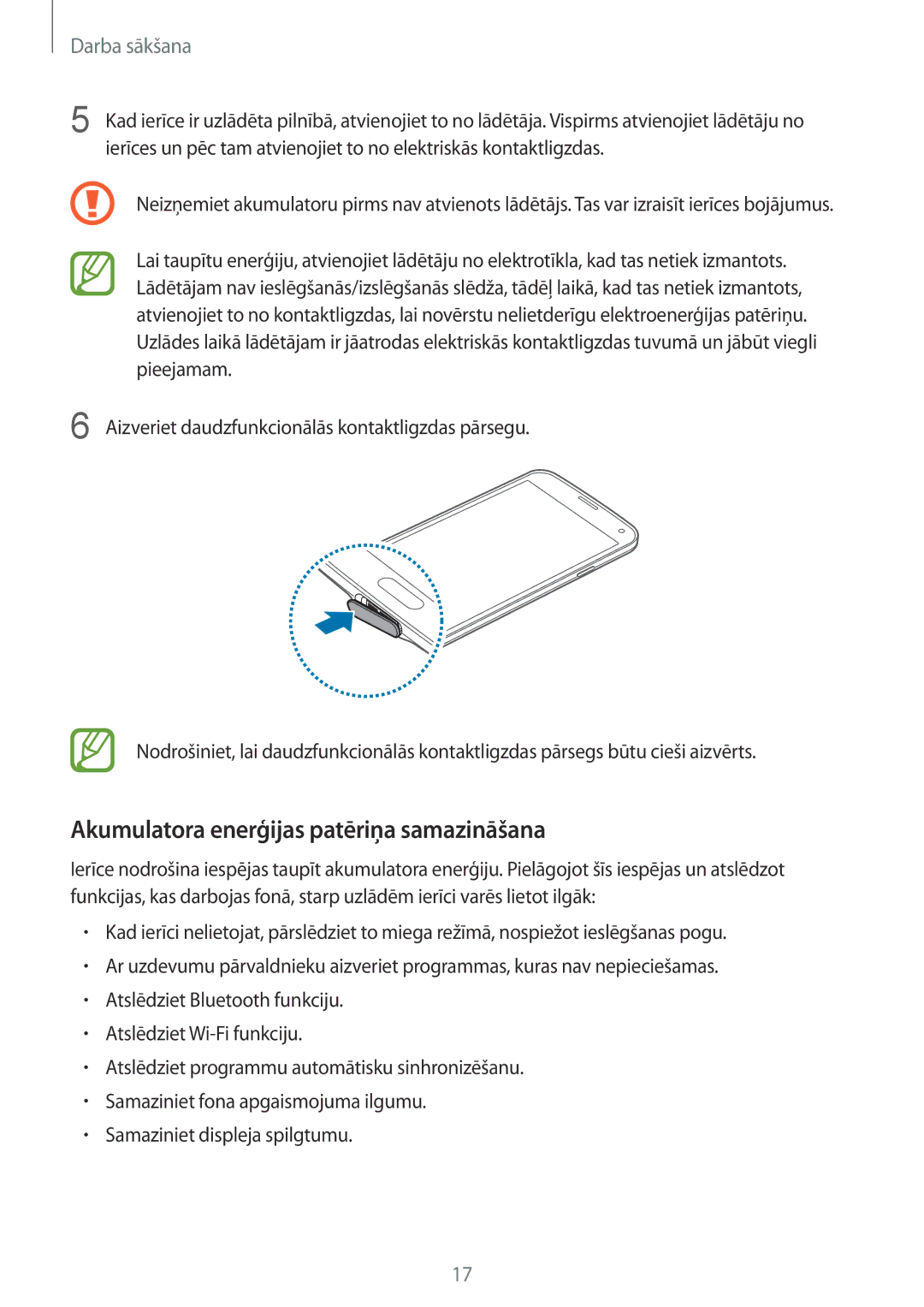 Samsung SM-G900FZWASEB, SM-G900FZDASEB, SM-G900FZKASEB, SM-G900FZBASEB manual Akumulatora enerģijas patēriņa samazināšana 