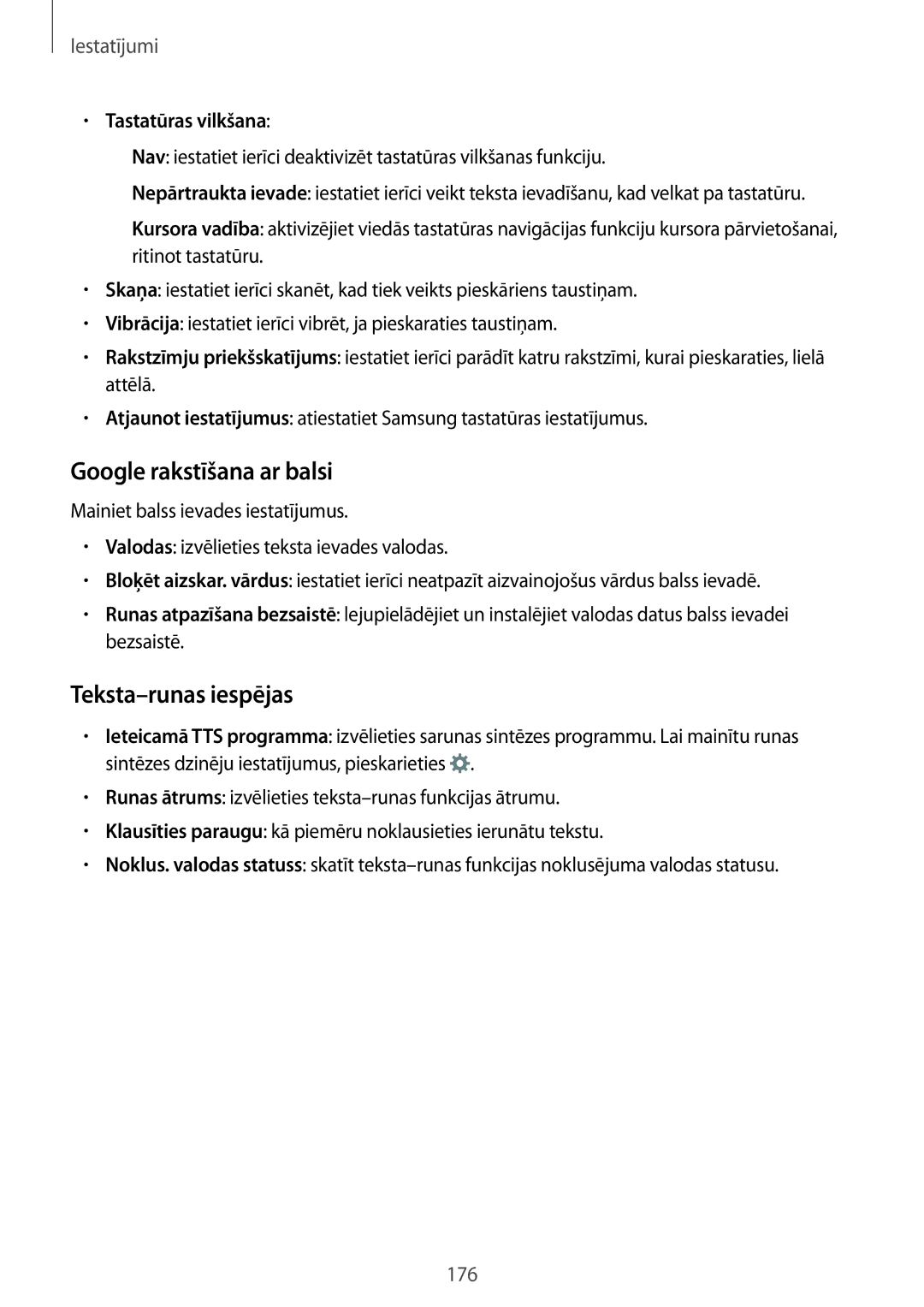 Samsung SM-G900FZDASEB, SM-G900FZWASEB manual Google rakstīšana ar balsi, Teksta-runas iespējas, Tastatūras vilkšana 