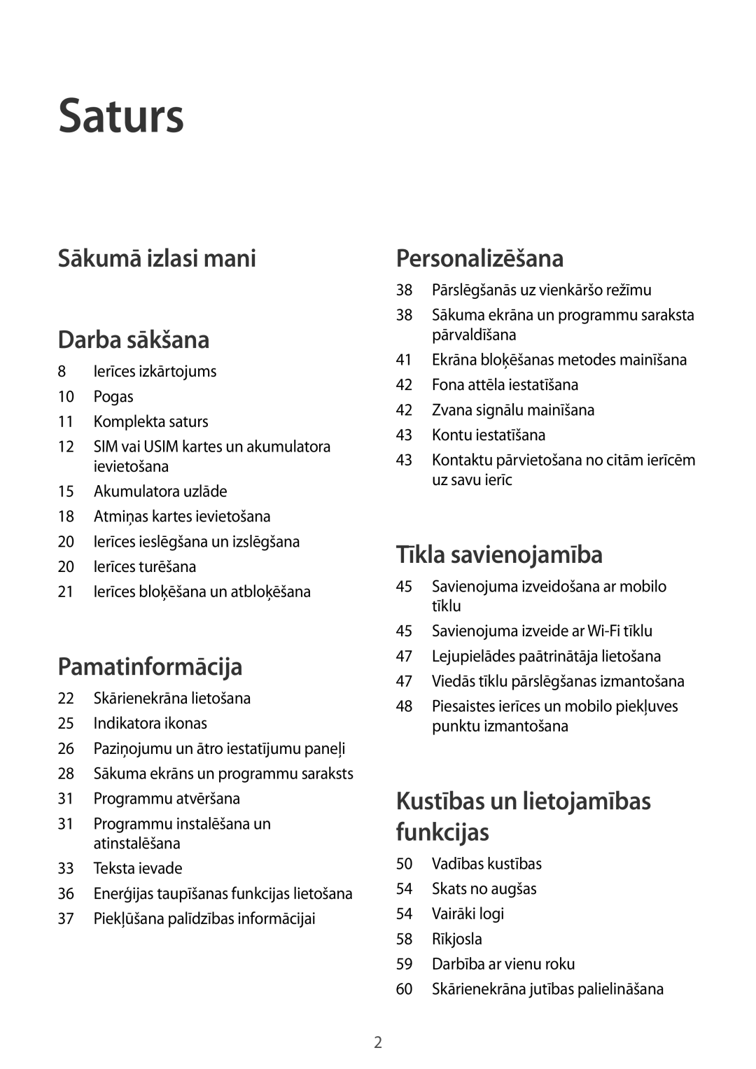 Samsung SM-G900FZKASEB, SM-G900FZDASEB, SM-G900FZWASEB, SM-G900FZBASEB manual Saturs, Piekļūšana palīdzības informācijai 