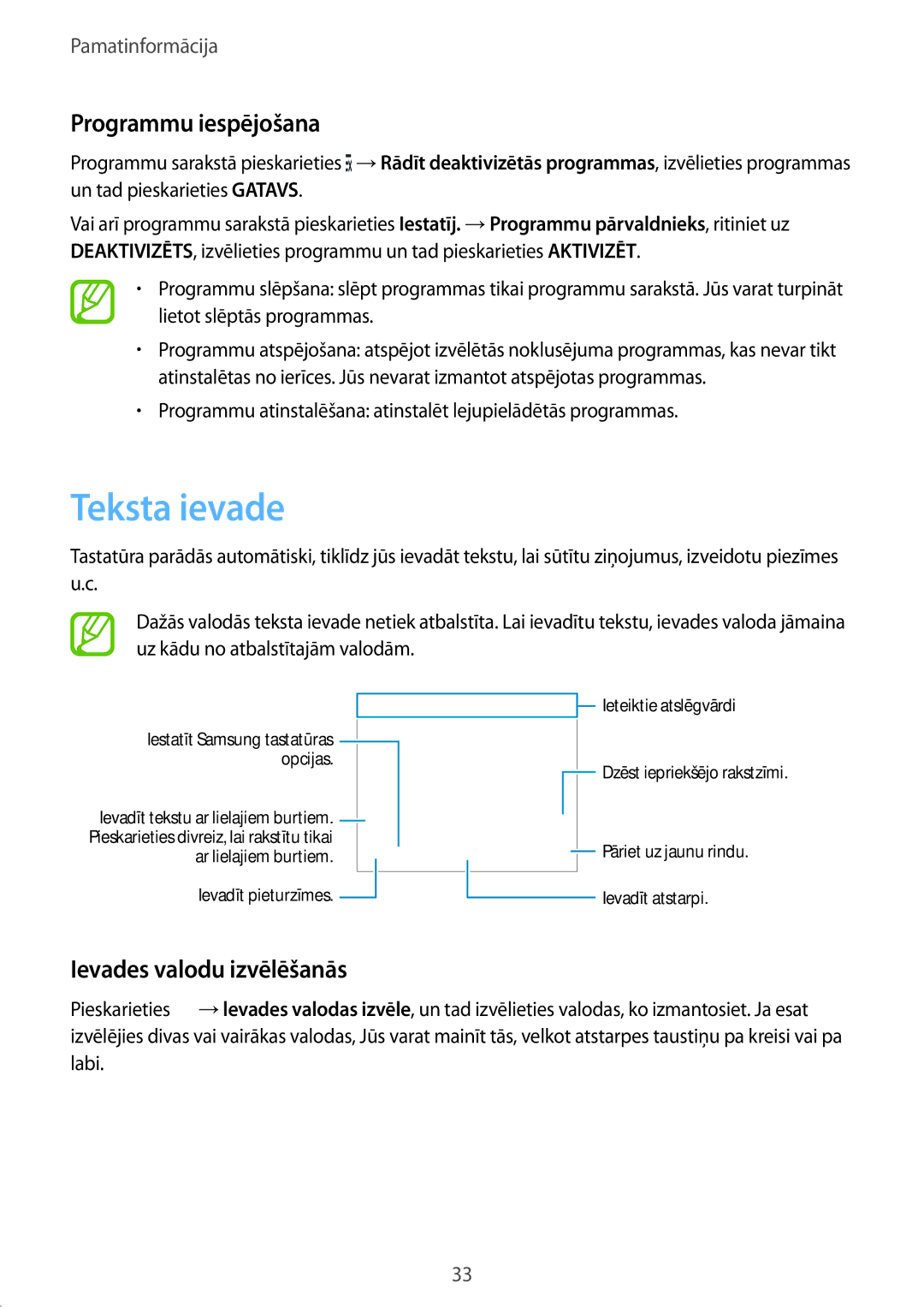 Samsung SM-G900FZWASEB, SM-G900FZDASEB, SM-G900FZKASEB Teksta ievade, Programmu iespējošana, Ievades valodu izvēlēšanās 