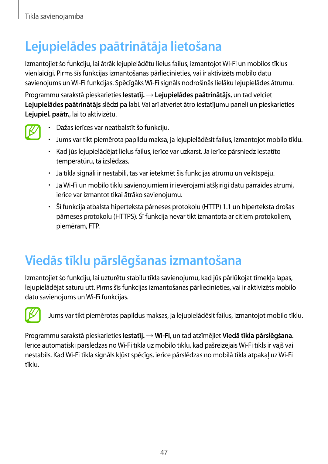 Samsung SM-G900FZBASEB, SM-G900FZDASEB manual Lejupielādes paātrinātāja lietošana, Viedās tīklu pārslēgšanas izmantošana 