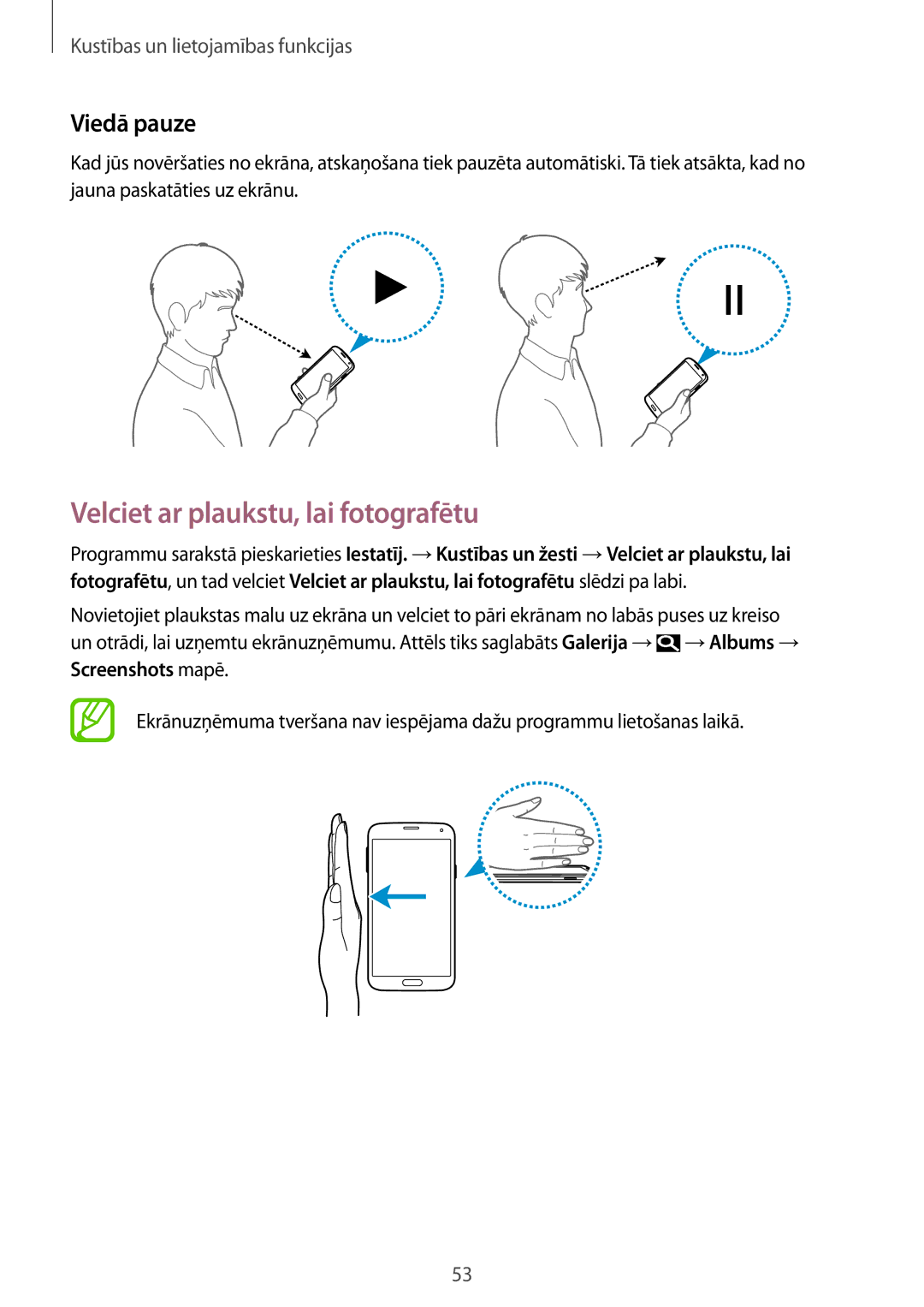 Samsung SM-G900FZWASEB, SM-G900FZDASEB, SM-G900FZKASEB Velciet ar plaukstu, lai fotografētu, Viedā pauze, Screenshots mapē 