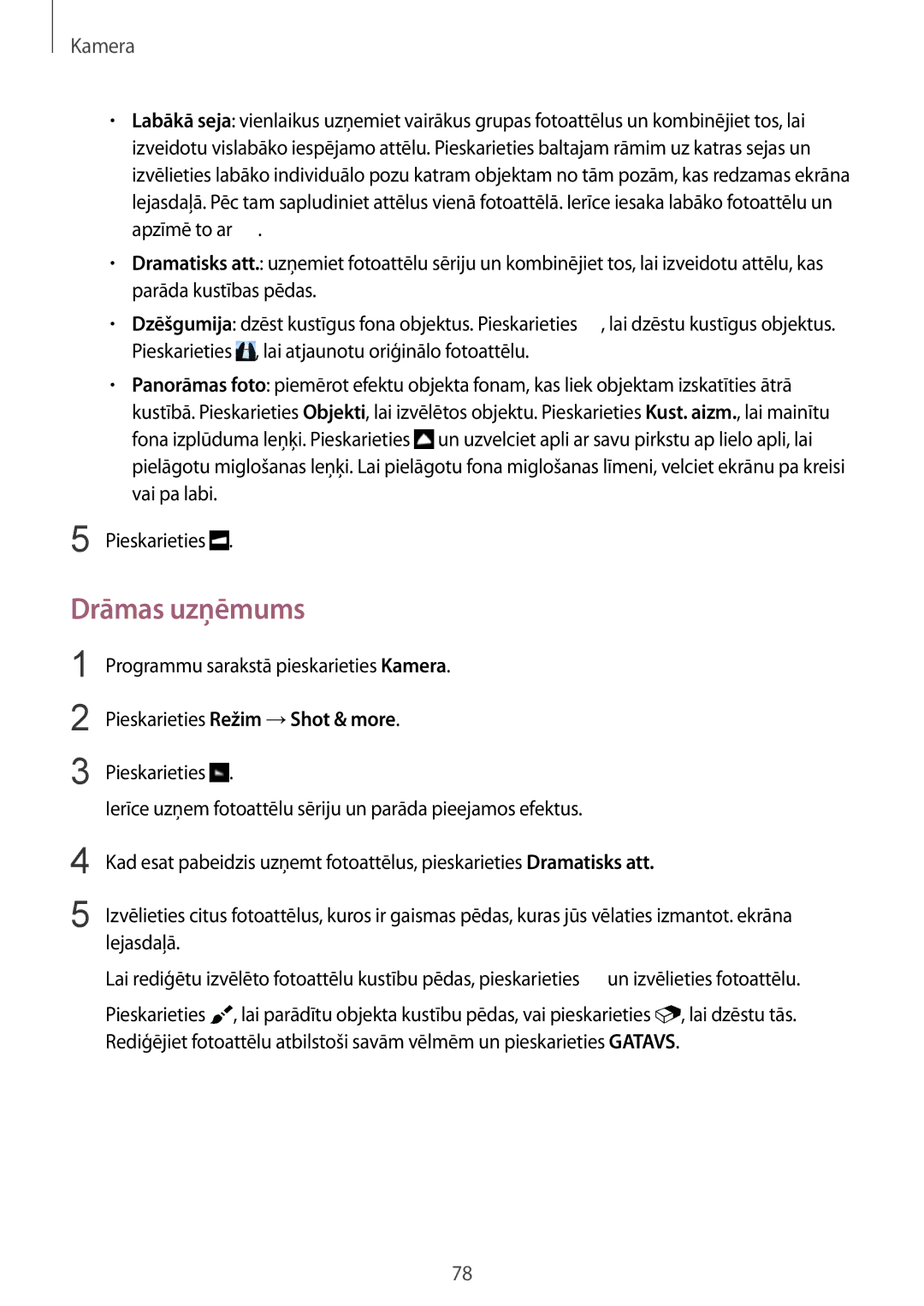 Samsung SM-G900FZKASEB, SM-G900FZDASEB, SM-G900FZWASEB, SM-G900FZBASEB manual Drāmas uzņēmums 