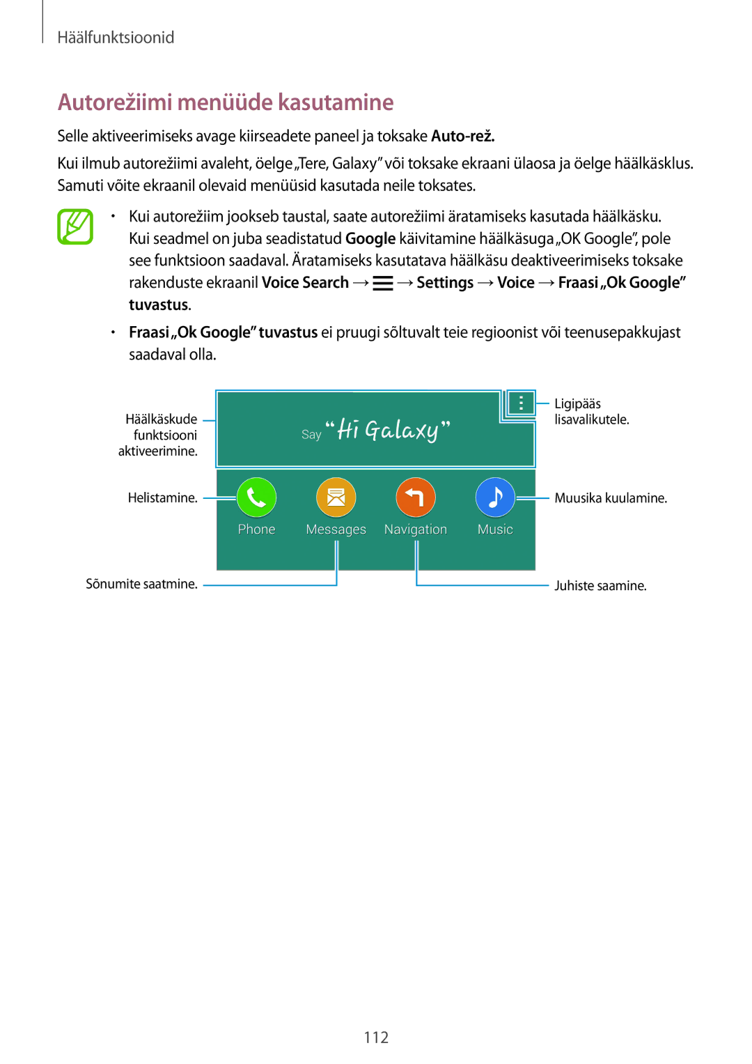 Samsung SM-G900FZDASEB, SM-G900FZWASEB, SM-G900FZKASEB, SM-G900FZBASEB manual Autorežiimi menüüde kasutamine 