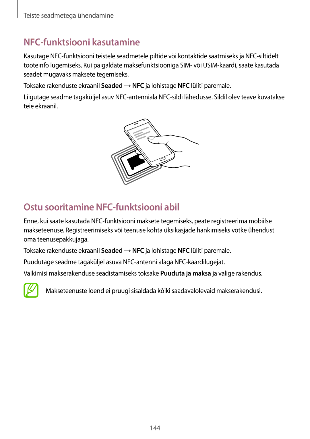 Samsung SM-G900FZDASEB, SM-G900FZWASEB, SM-G900FZKASEB NFC-funktsiooni kasutamine, Ostu sooritamine NFC-funktsiooni abil 