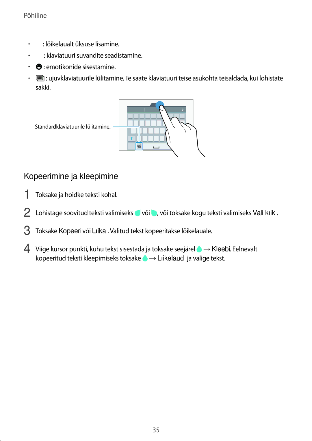 Samsung SM-G900FZBASEB, SM-G900FZDASEB, SM-G900FZWASEB, SM-G900FZKASEB manual Kopeerimine ja kleepimine 