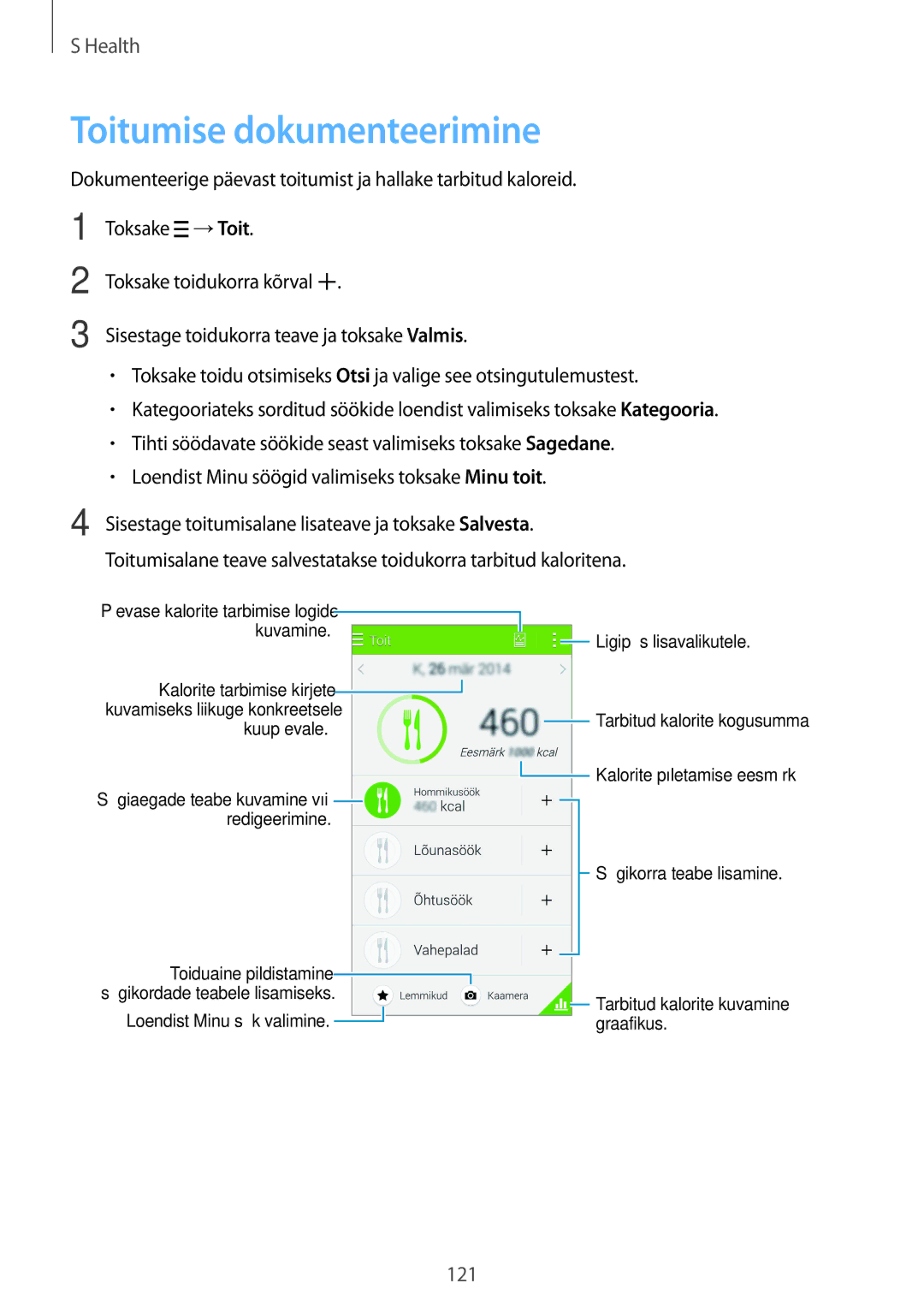 Samsung SM-G900FZWASEB, SM-G900FZDASEB, SM-G900FZKASEB, SM-G900FZBASEB manual Toitumise dokumenteerimine 