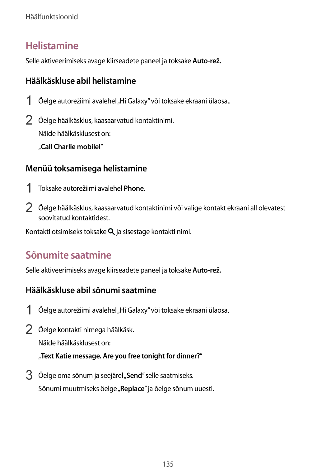 Samsung SM-G900FZBASEB, SM-G900FZDASEB manual Helistamine, Häälkäskluse abil helistamine, Menüü toksamisega helistamine 