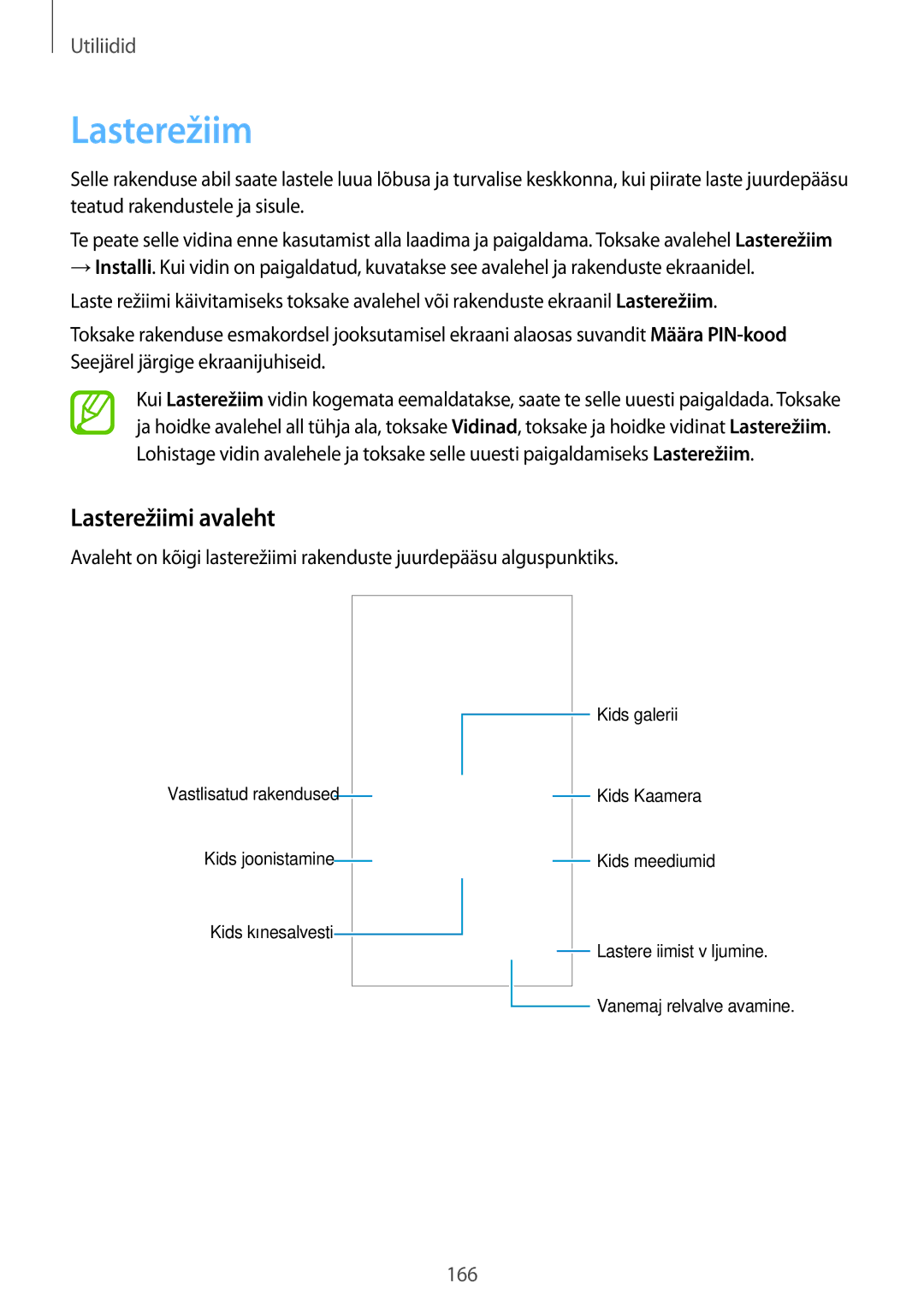 Samsung SM-G900FZKASEB, SM-G900FZDASEB, SM-G900FZWASEB, SM-G900FZBASEB manual Lasterežiimi avaleht 