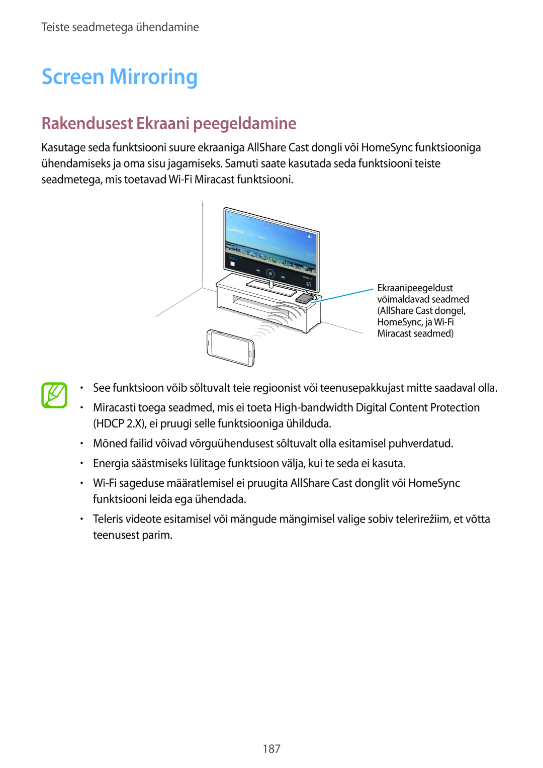 Samsung SM-G900FZBASEB, SM-G900FZDASEB, SM-G900FZWASEB, SM-G900FZKASEB Screen Mirroring, Rakendusest Ekraani peegeldamine 