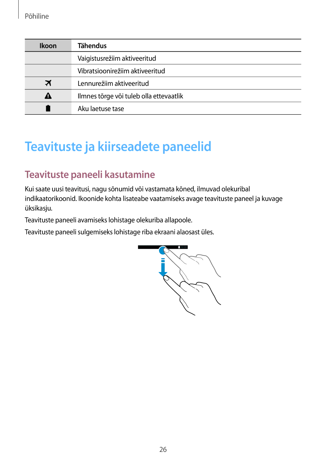 Samsung SM-G900FZKASEB, SM-G900FZDASEB, SM-G900FZWASEB Teavituste ja kiirseadete paneelid, Teavituste paneeli kasutamine 