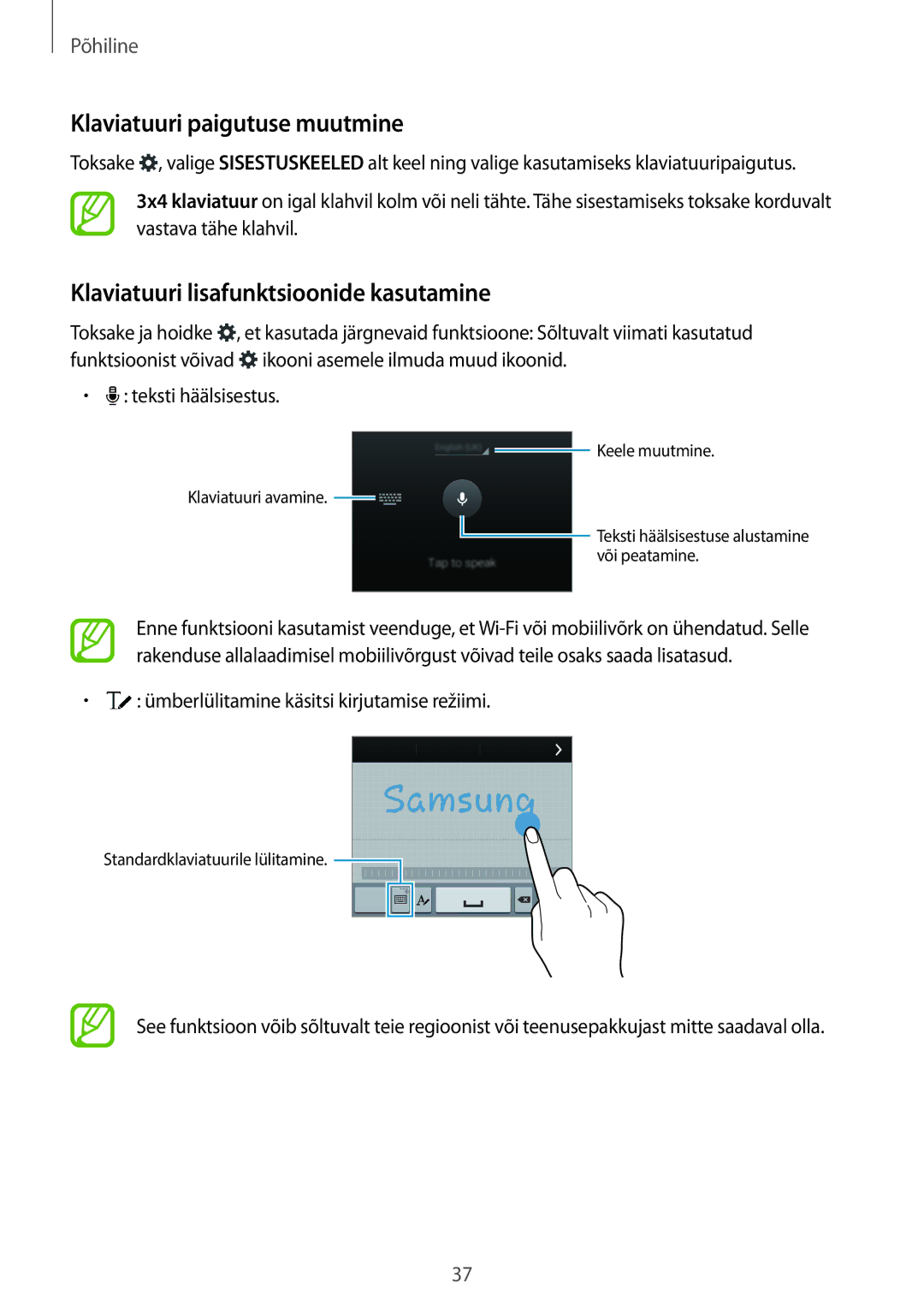 Samsung SM-G900FZWASEB, SM-G900FZDASEB manual Klaviatuuri paigutuse muutmine, Klaviatuuri lisafunktsioonide kasutamine 