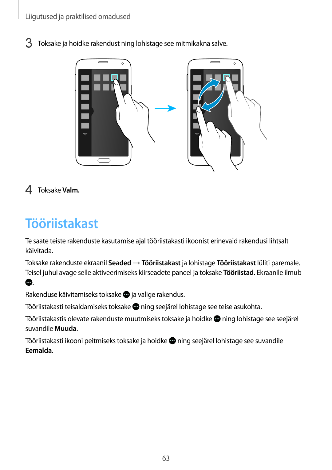 Samsung SM-G900FZBASEB, SM-G900FZDASEB, SM-G900FZWASEB, SM-G900FZKASEB manual Tööriistakast 