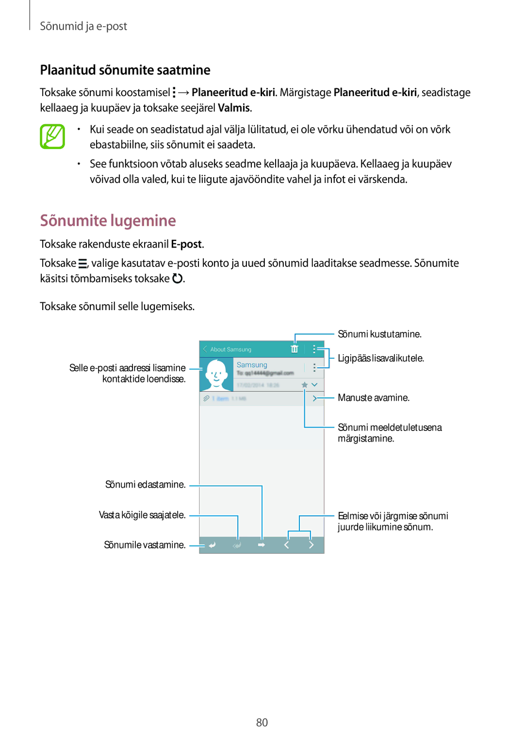 Samsung SM-G900FZDASEB, SM-G900FZWASEB, SM-G900FZKASEB, SM-G900FZBASEB manual Sõnumite lugemine, Plaanitud sõnumite saatmine 