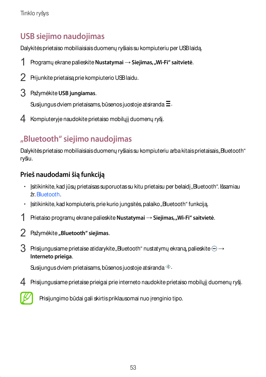 Samsung SM-G900FZWASEB, SM-G900FZDASEB USB siejimo naudojimas, „Bluetooth siejimo naudojimas, Pažymėkite USB jungiamas 