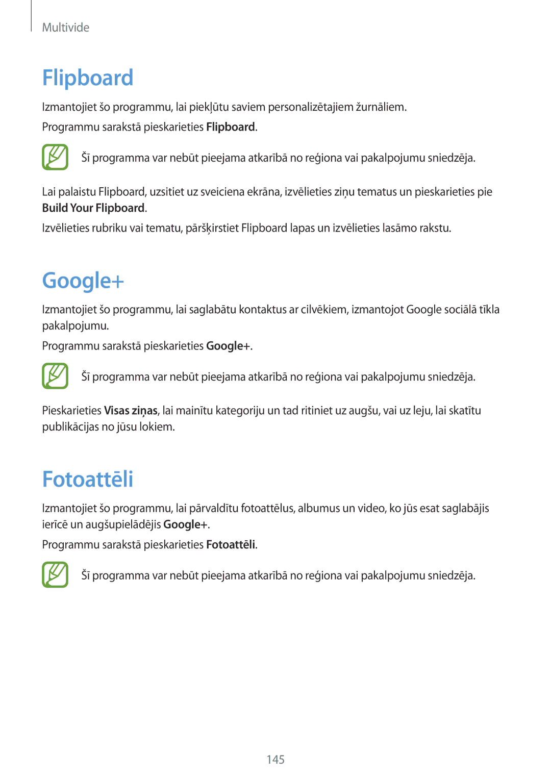 Samsung SM-G900FZWASEB, SM-G900FZDASEB, SM-G900FZKASEB, SM-G900FZBASEB manual Flipboard, Google+, Fotoattēli 