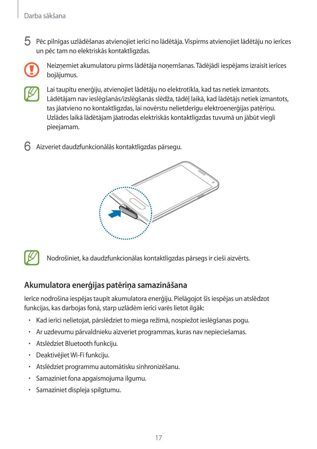 Samsung SM-G900FZWASEB, SM-G900FZDASEB, SM-G900FZKASEB, SM-G900FZBASEB manual Akumulatora enerģijas patēriņa samazināšana 