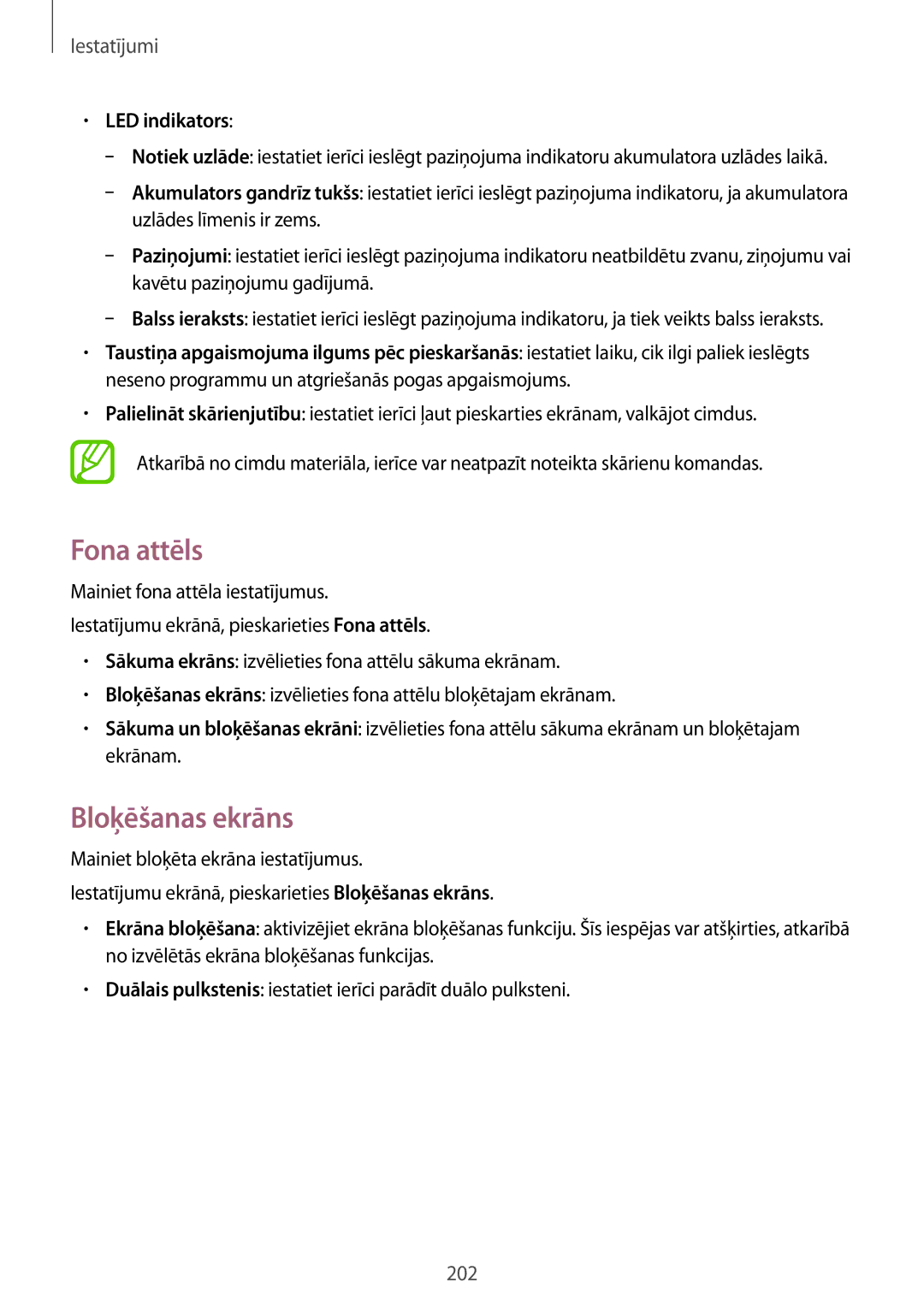 Samsung SM-G900FZKASEB, SM-G900FZDASEB, SM-G900FZWASEB, SM-G900FZBASEB manual Fona attēls, Bloķēšanas ekrāns, LED indikators 