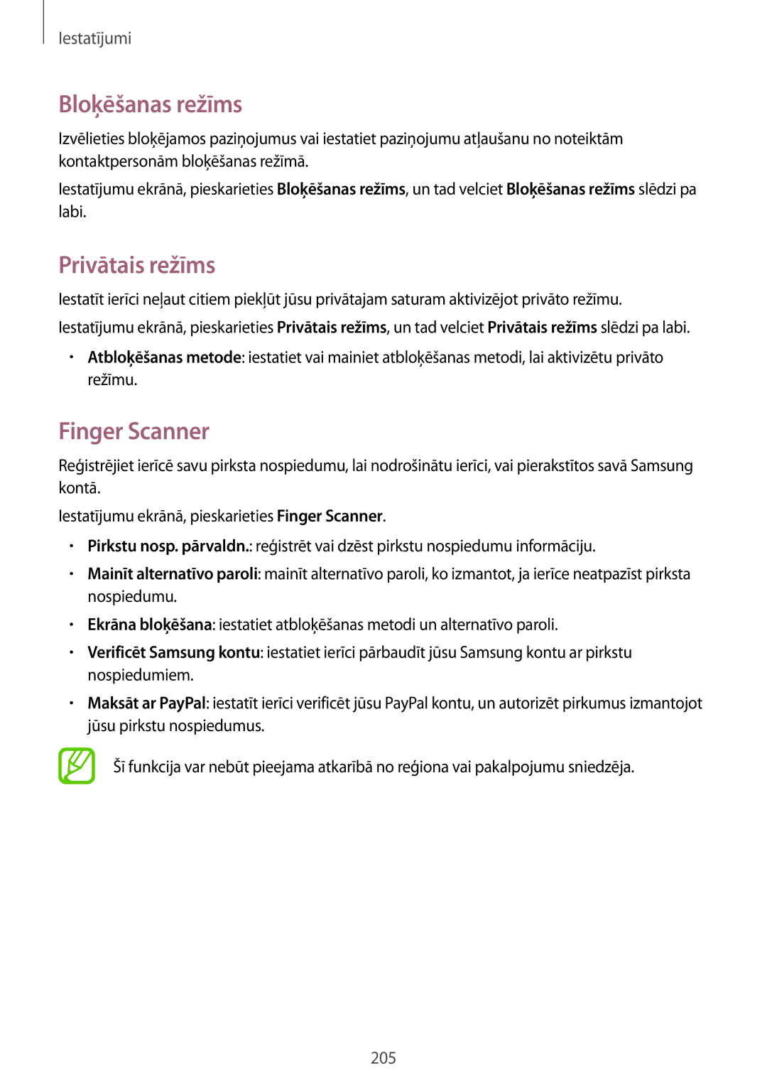 Samsung SM-G900FZWASEB, SM-G900FZDASEB, SM-G900FZKASEB, SM-G900FZBASEB Bloķēšanas režīms, Privātais režīms, Finger Scanner 