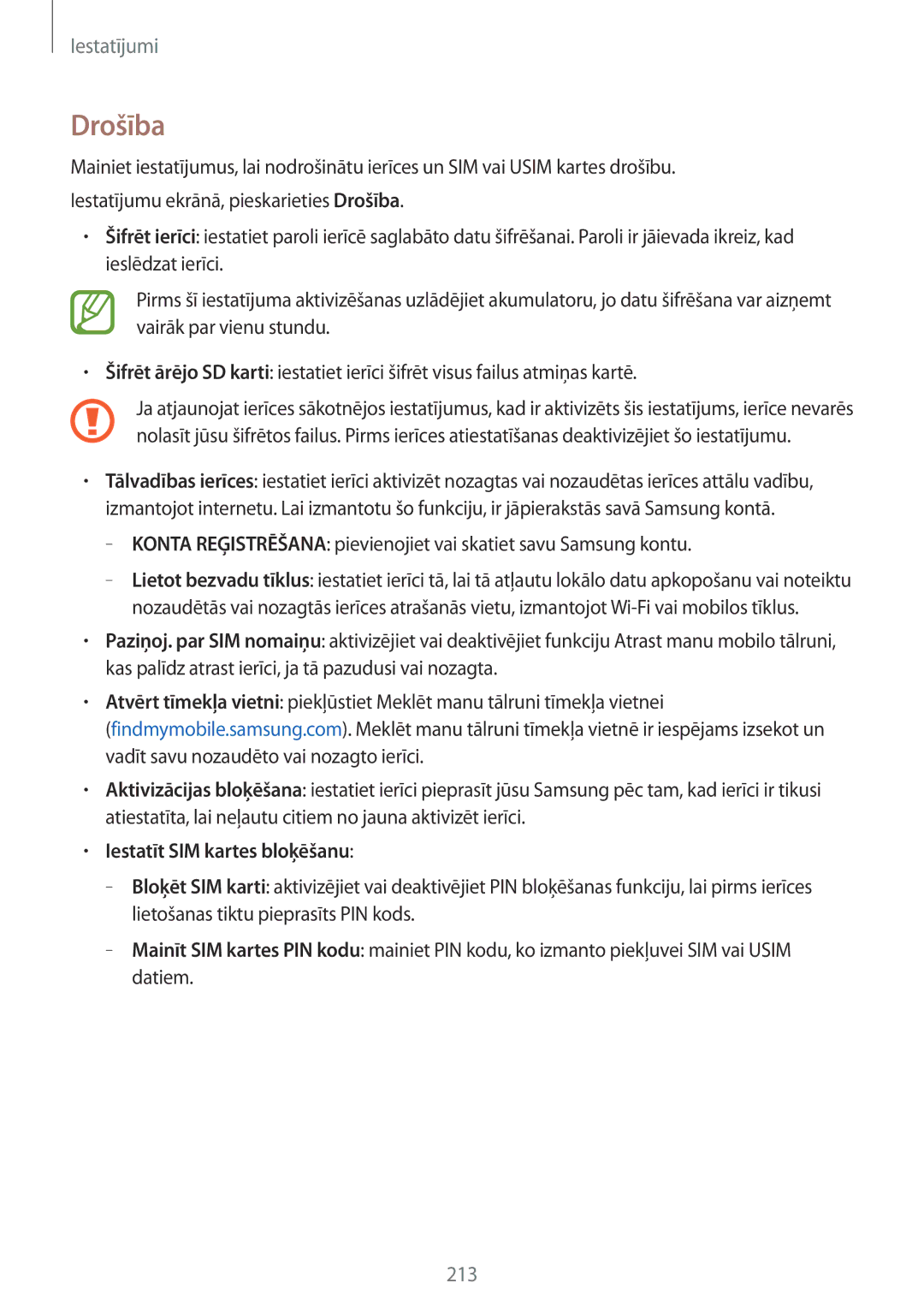 Samsung SM-G900FZWASEB, SM-G900FZDASEB, SM-G900FZKASEB, SM-G900FZBASEB manual Drošība, Iestatīt SIM kartes bloķēšanu 