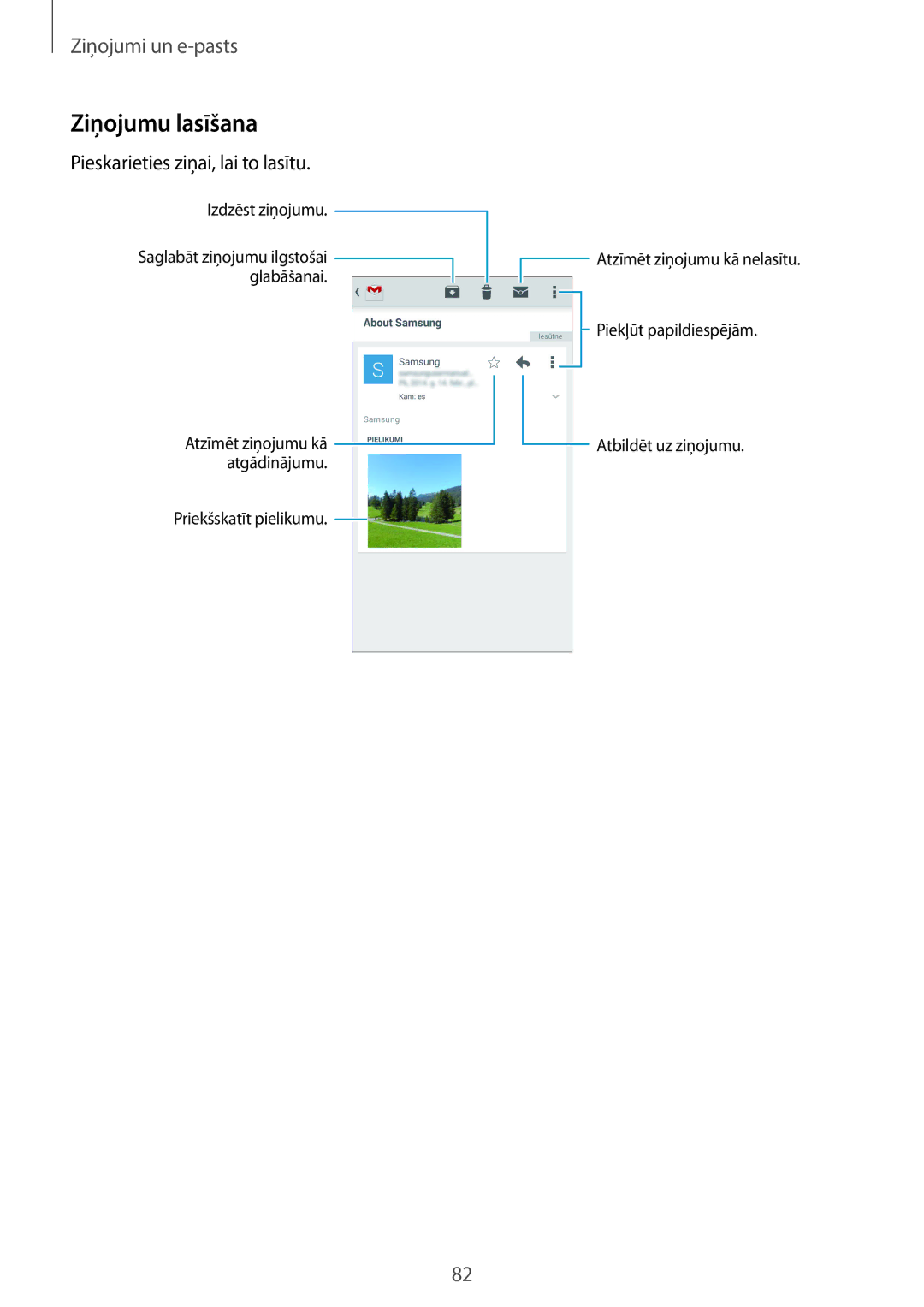 Samsung SM-G900FZKASEB, SM-G900FZDASEB, SM-G900FZWASEB, SM-G900FZBASEB manual Ziņojumu lasīšana 