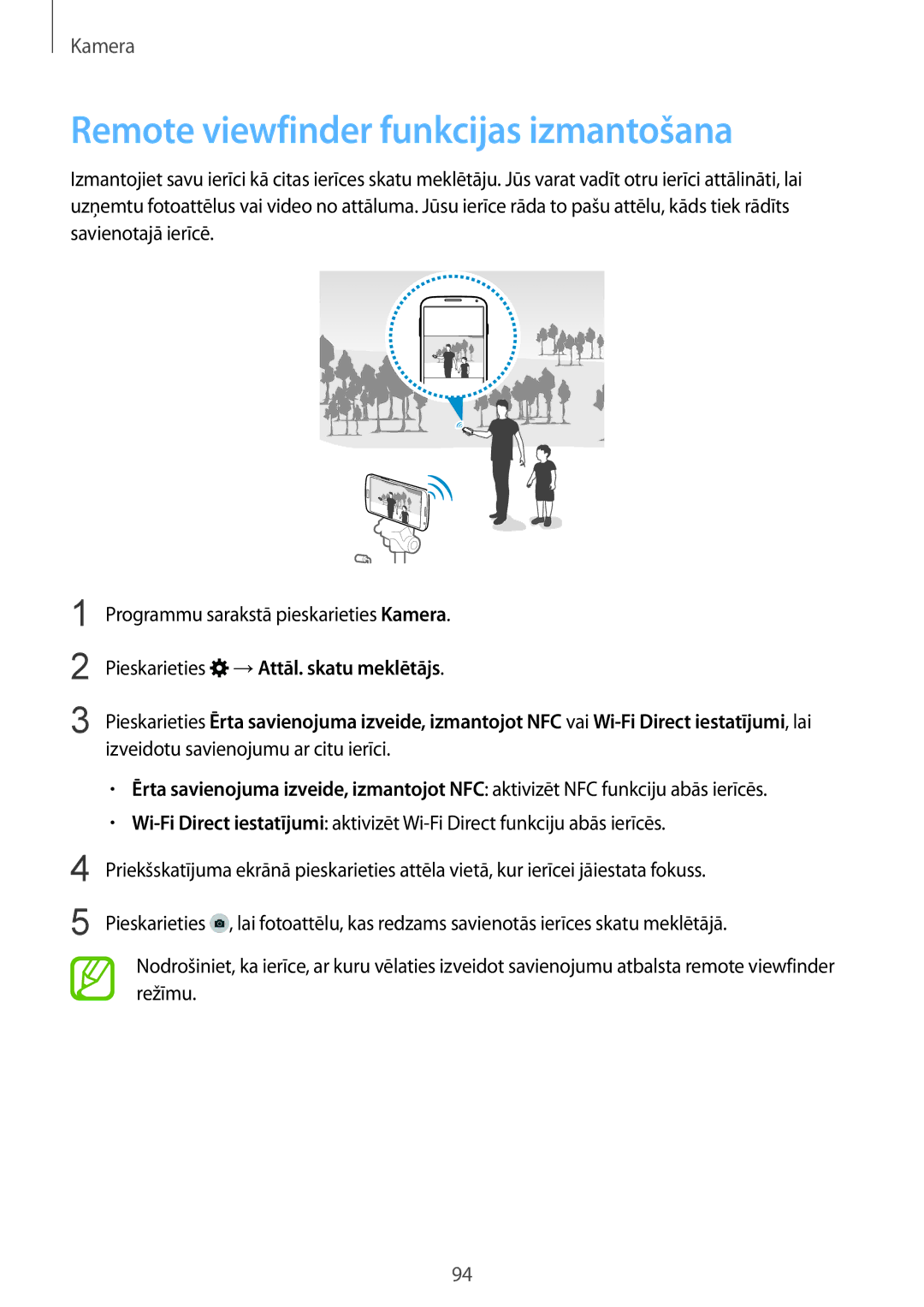 Samsung SM-G900FZKASEB, SM-G900FZDASEB manual Remote viewfinder funkcijas izmantošana, Pieskarieties →Attāl. skatu meklētājs 