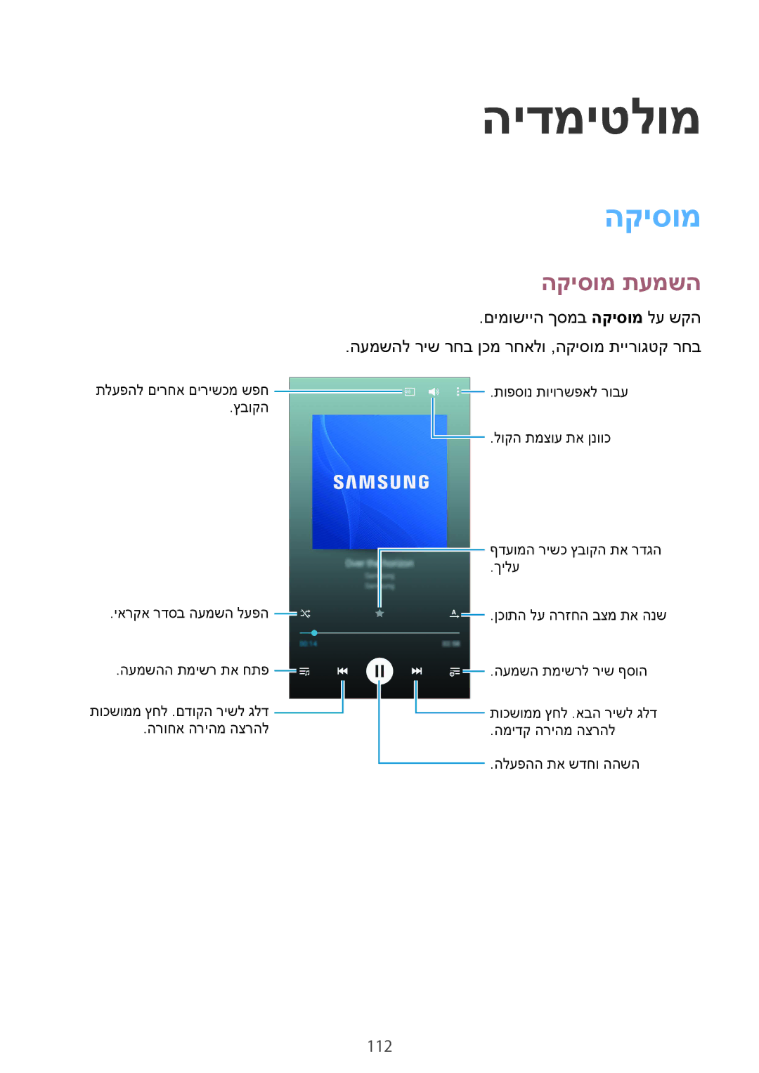 Samsung SM-G900FZDVILO, SM-G900FZWVILO, SM-G900FZKVILO, SM-G900FZBVILO manual הידמיטלומ, הקיסומ תעמשה, 112 