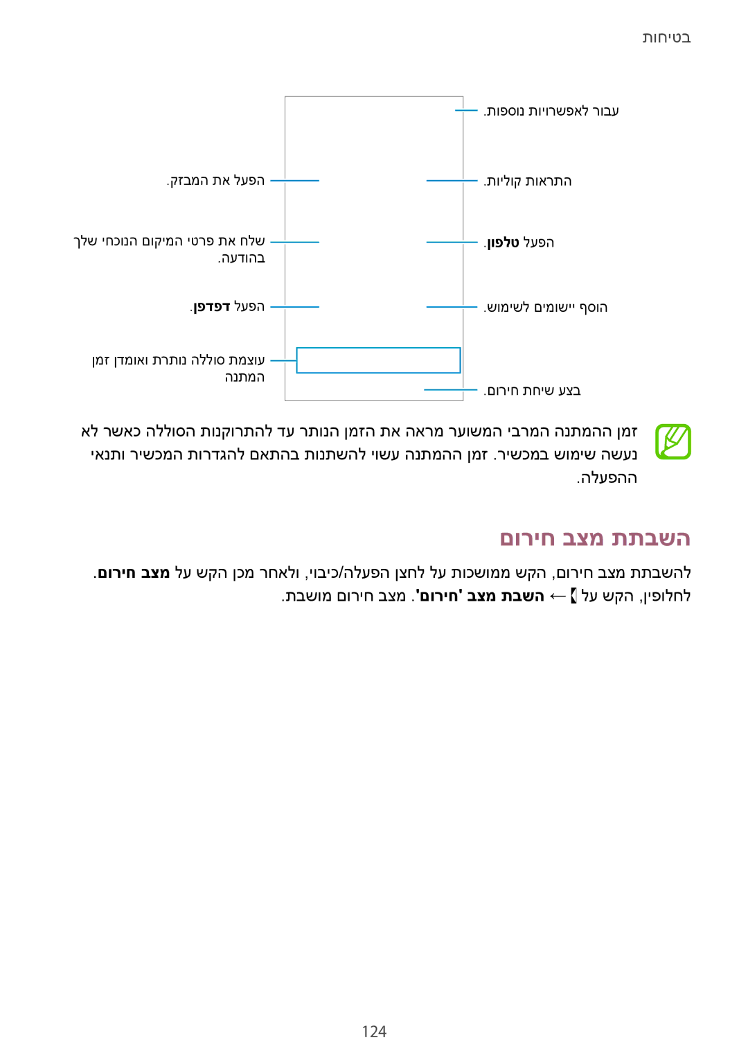 Samsung SM-G900FZDVILO, SM-G900FZWVILO, SM-G900FZKVILO, SM-G900FZBVILO manual םוריח בצמ תתבשה, 124 