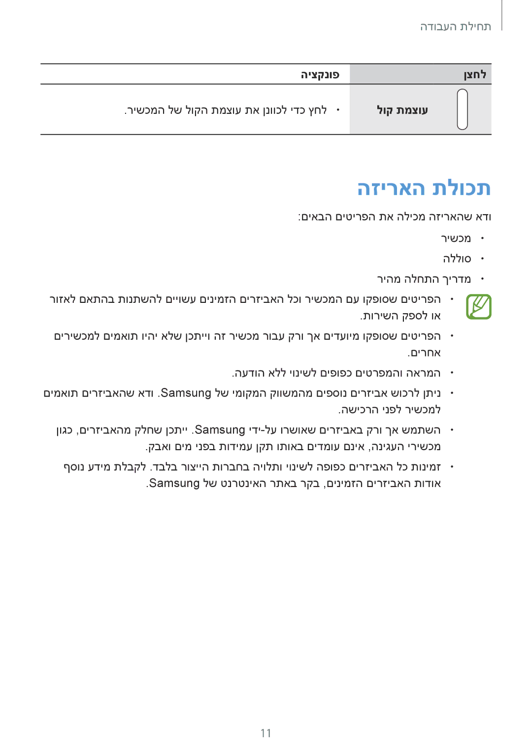 Samsung SM-G900FZBVILO, SM-G900FZDVILO, SM-G900FZWVILO, SM-G900FZKVILO manual הזיראה תלוכת, היצקנופןצחל, לוק תמצוע 