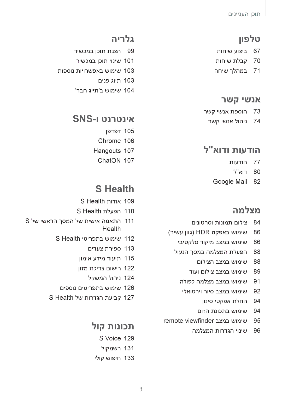 Samsung SM-G900FZBVILO, SM-G900FZDVILO, SM-G900FZWVILO, SM-G900FZKVILO manual Sns-ו טנרטניא 