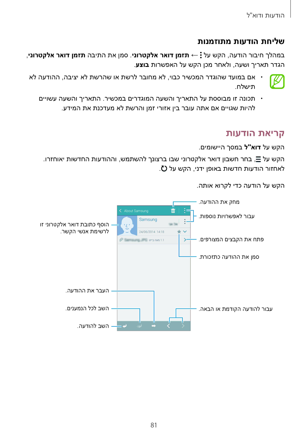 Samsung SM-G900FZWVILO, SM-G900FZDVILO, SM-G900FZKVILO, SM-G900FZBVILO manual תועדוה תאירק, התוא אורקל ידכ העדוה לע שקה 