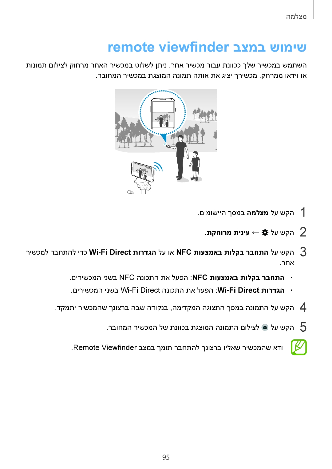 Samsung SM-G900FZBVILO, SM-G900FZDVILO, SM-G900FZWVILO, SM-G900FZKVILO manual Remote viewfinder בצמב שומיש 
