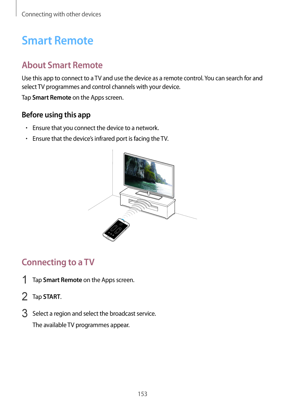 Samsung SM-G900FZDAMTL manual About Smart Remote, Before using this app, Tap Smart Remote on the Apps screen Tap Start 