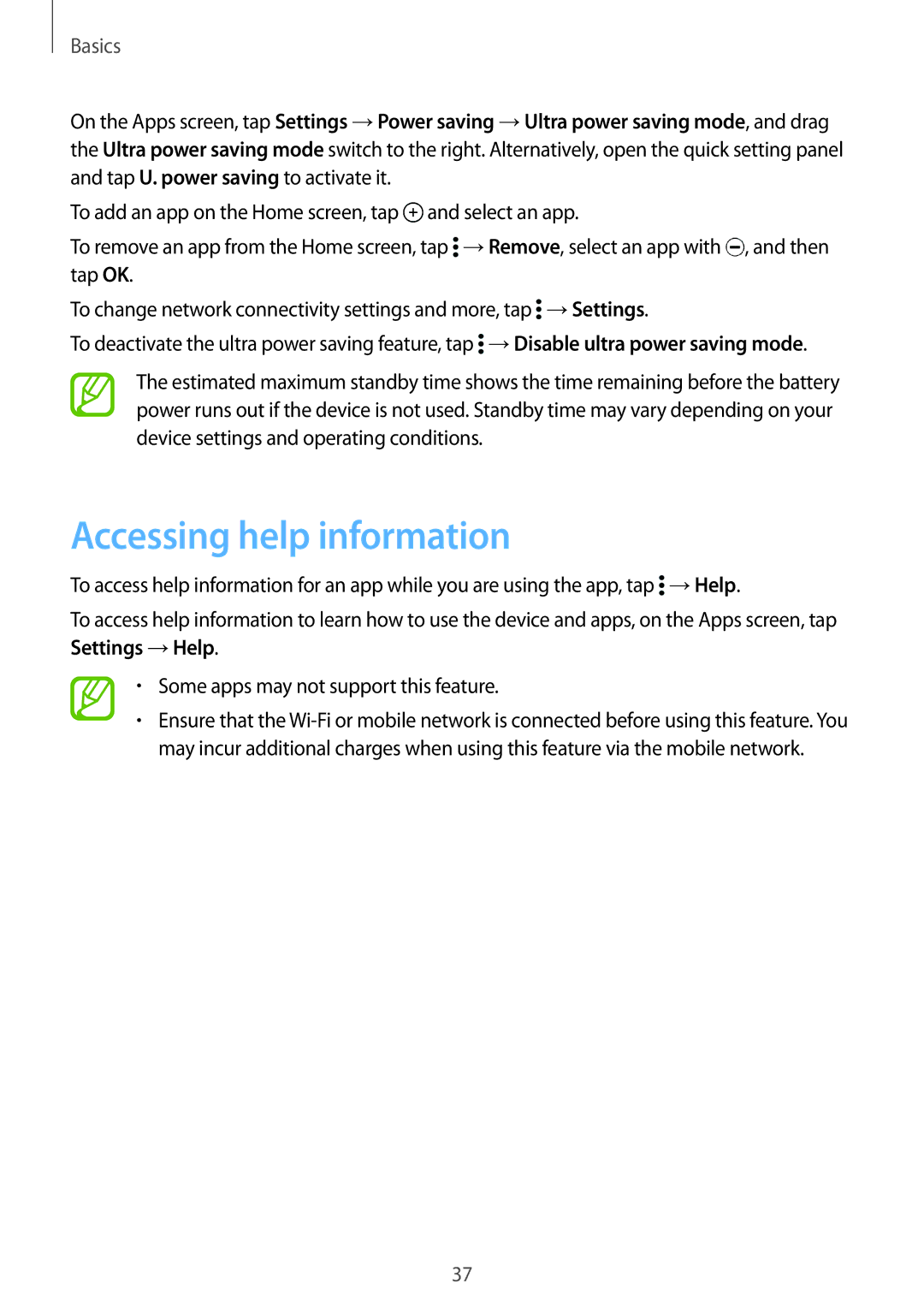 Samsung SM-G900FZKAHUI, SM-G900FZKADBT, SM-G900FZBADBT, SM-G900FZWADBT, SM-G900FZDADBT manual Accessing help information 