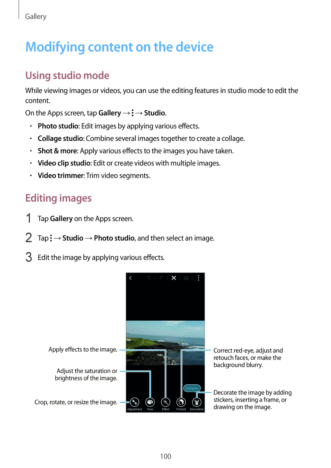 Samsung SM-G900FZDATPH, SM-G900FZKADBT, SM-G900FZBADBT Modifying content on the device, Using studio mode, Editing images 