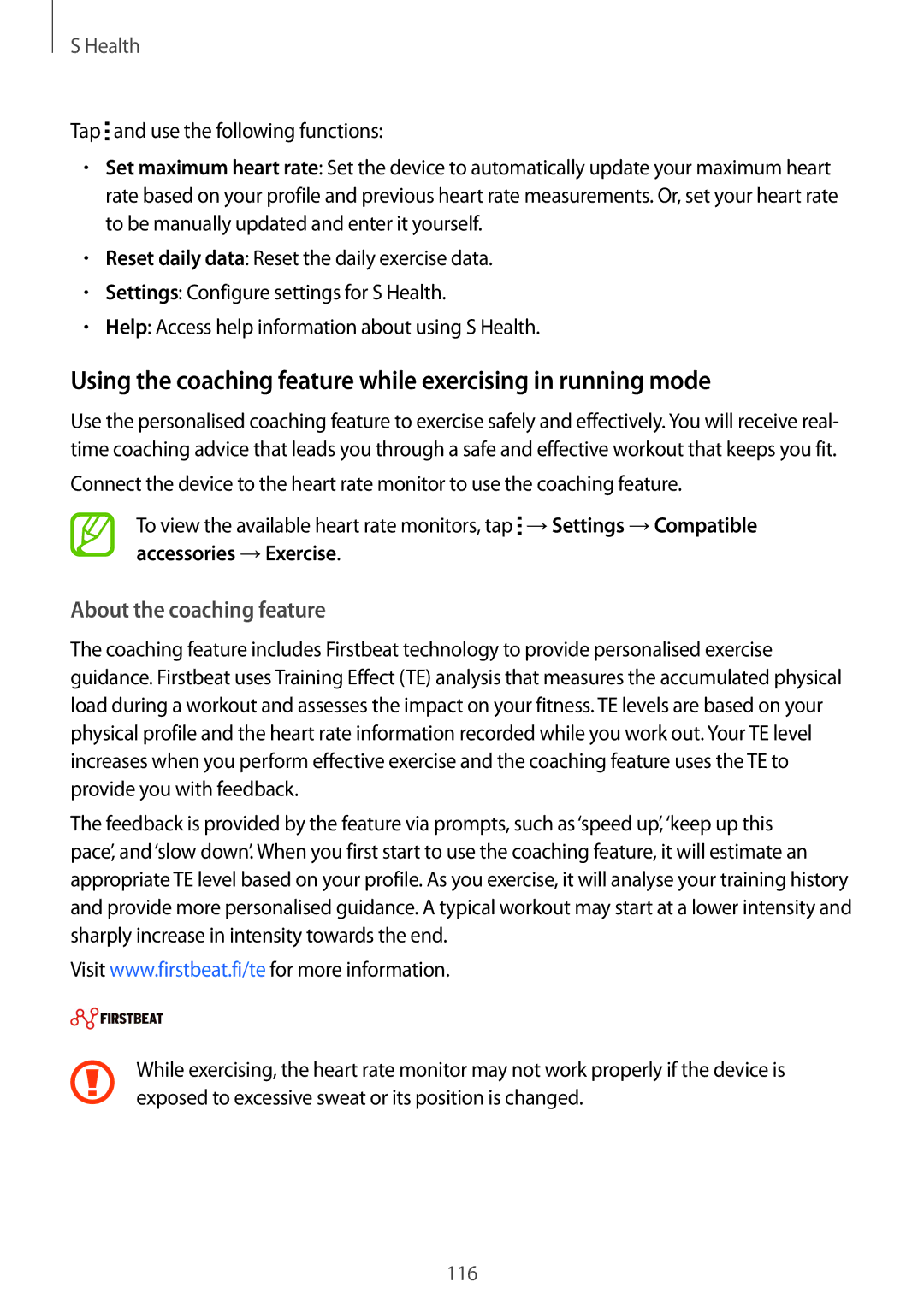 Samsung SM2G900FZKAMSR Using the coaching feature while exercising in running mode, Tap and use the following functions 