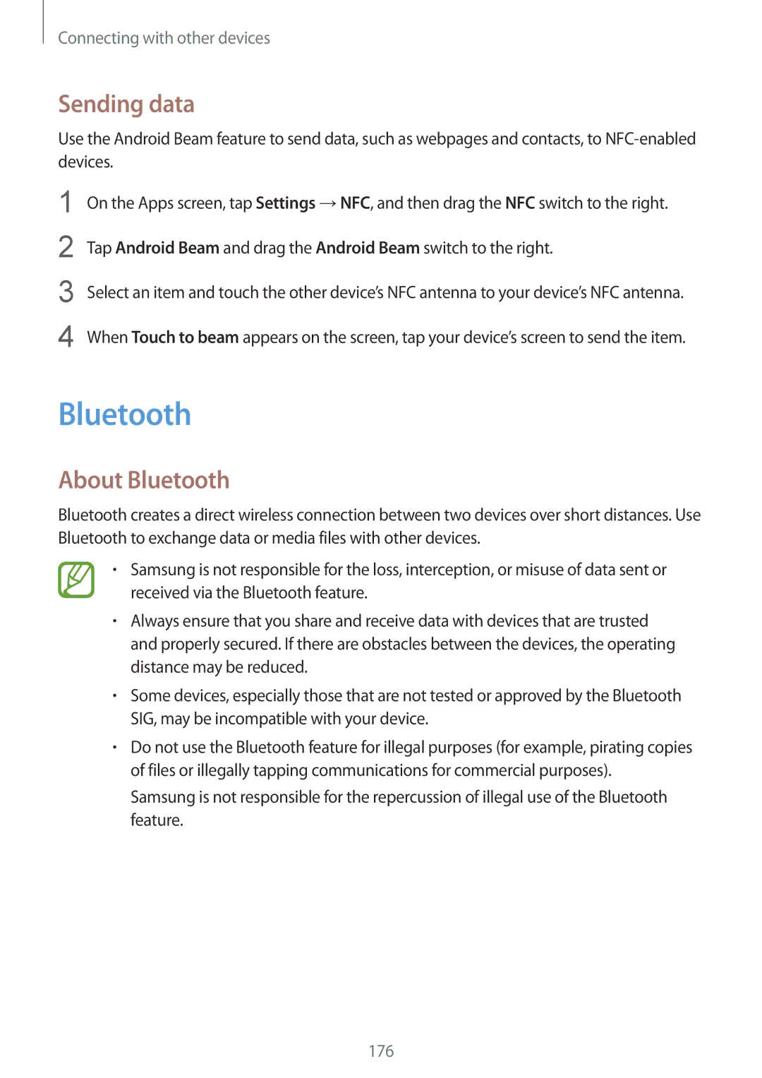 Samsung SM-G900FZDATWO, SM-G900FZKADBT, SM-G900FZBADBT, SM-G900FZWADBT, SM-G900FZDADBT manual Sending data, About Bluetooth 