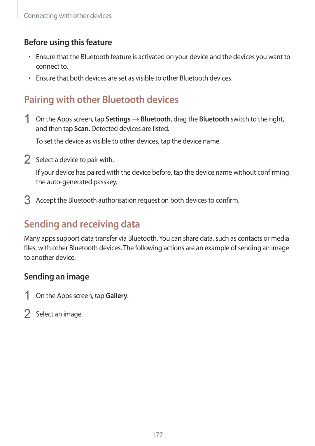 Samsung SM2G900FZWATWO, SM-G900FZKADBT Pairing with other Bluetooth devices, Sending and receiving data, Sending an image 