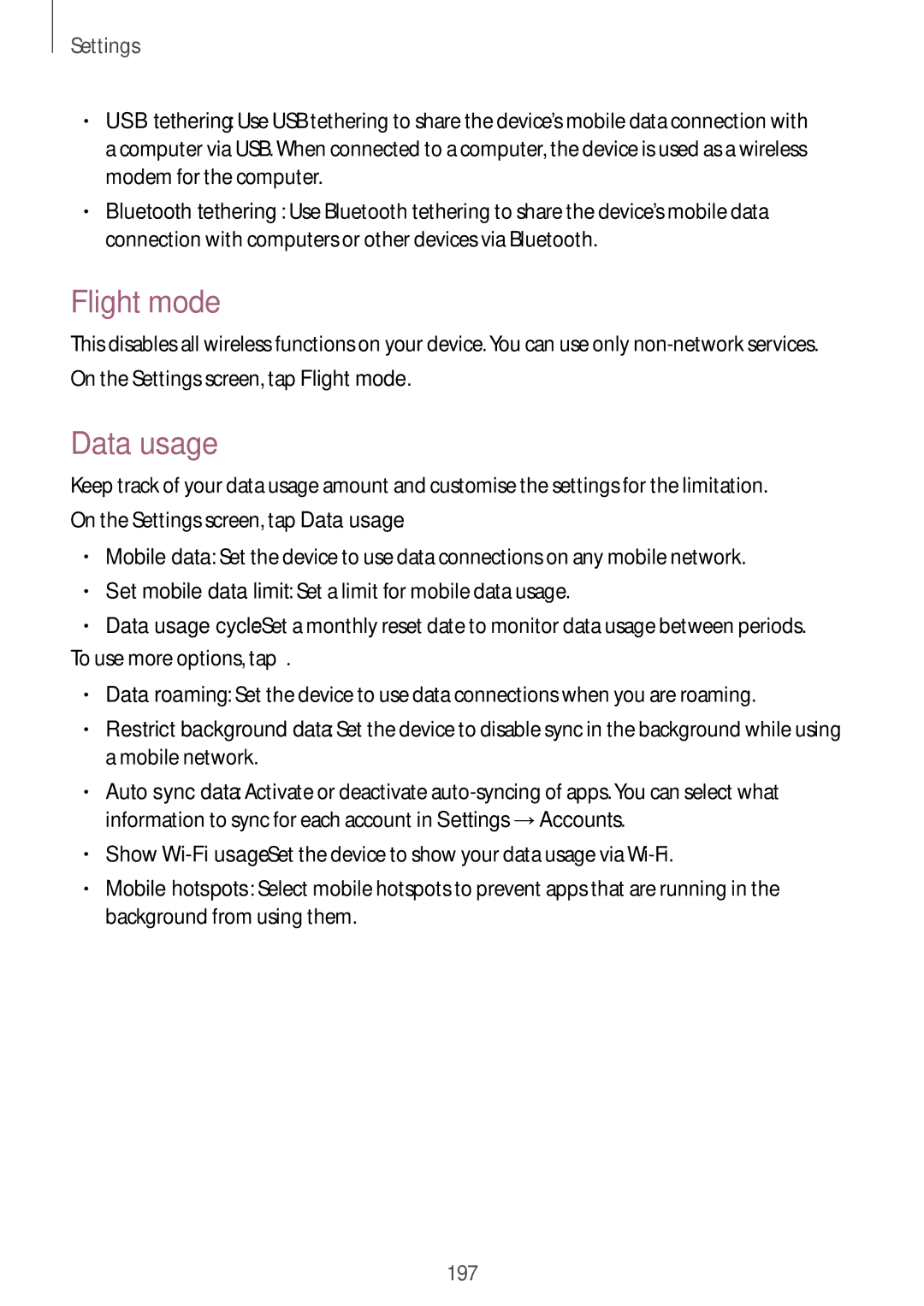 Samsung SM2G900FZBAETL, SM-G900FZKADBT, SM-G900FZBADBT, SM-G900FZWADBT, SM-G900FZDADBT, SM-G900FZWABOG Flight mode, Data usage 