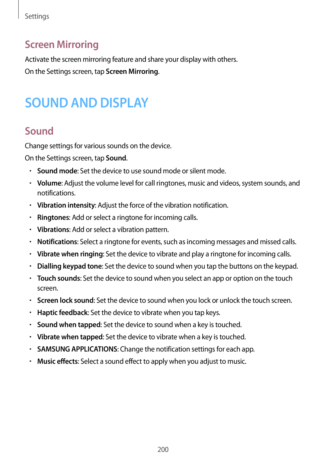 Samsung SM-G900FZBAVGR, SM-G900FZKADBT, SM-G900FZBADBT, SM-G900FZWADBT, SM-G900FZDADBT, SM-G900FZWABOG Screen Mirroring, Sound 