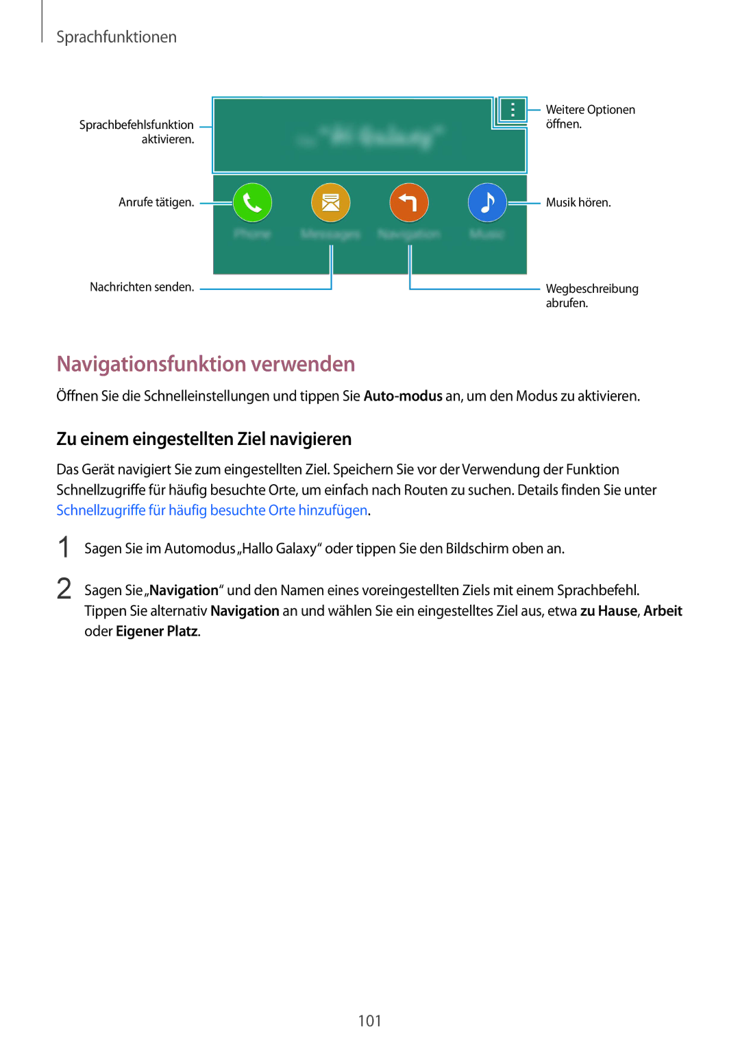 Samsung SM-G900FZBADBT, SM-G900FZKADBT manual Navigationsfunktion verwenden, Zu einem eingestellten Ziel navigieren 