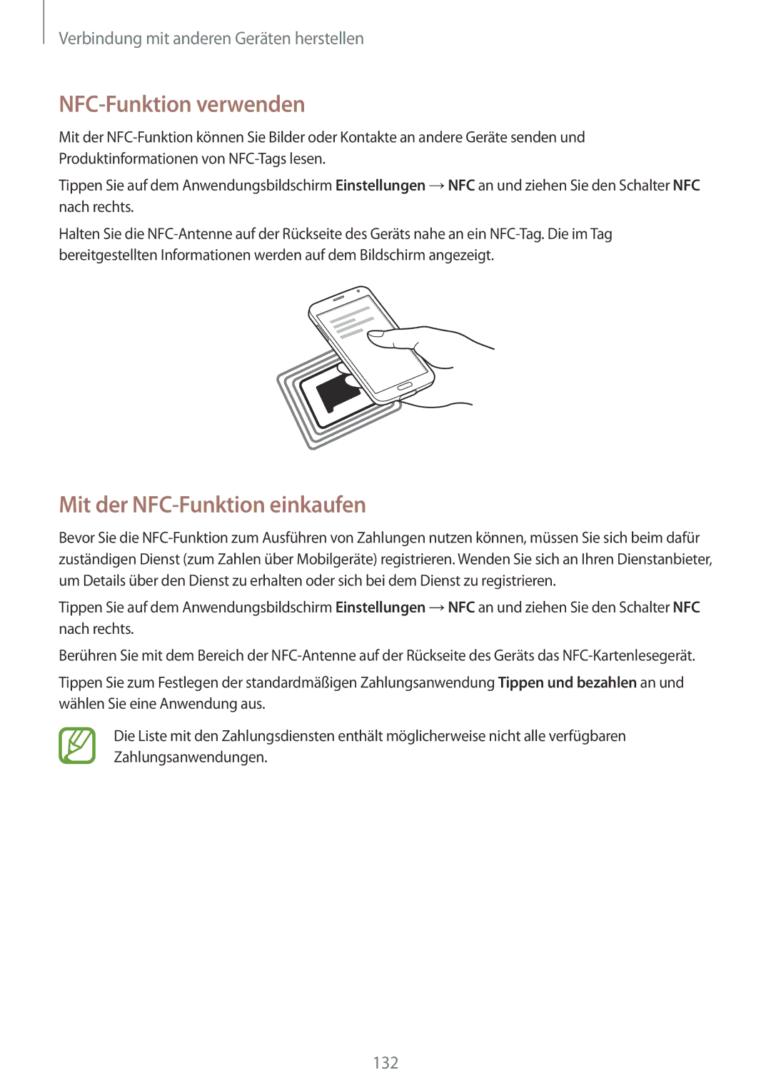 Samsung SM-G900FZKADBT, SM-G900FZBADBT, SM-G900FZWADBT manual NFC-Funktion verwenden, Mit der NFC-Funktion einkaufen 