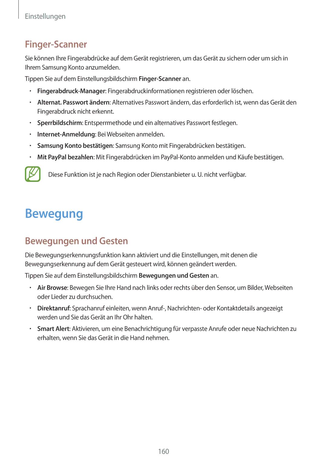 Samsung SM-G900FZKADBT, SM-G900FZBADBT, SM-G900FZWADBT, SM-G900FZDADBT manual Finger-Scanner, Bewegungen und Gesten 