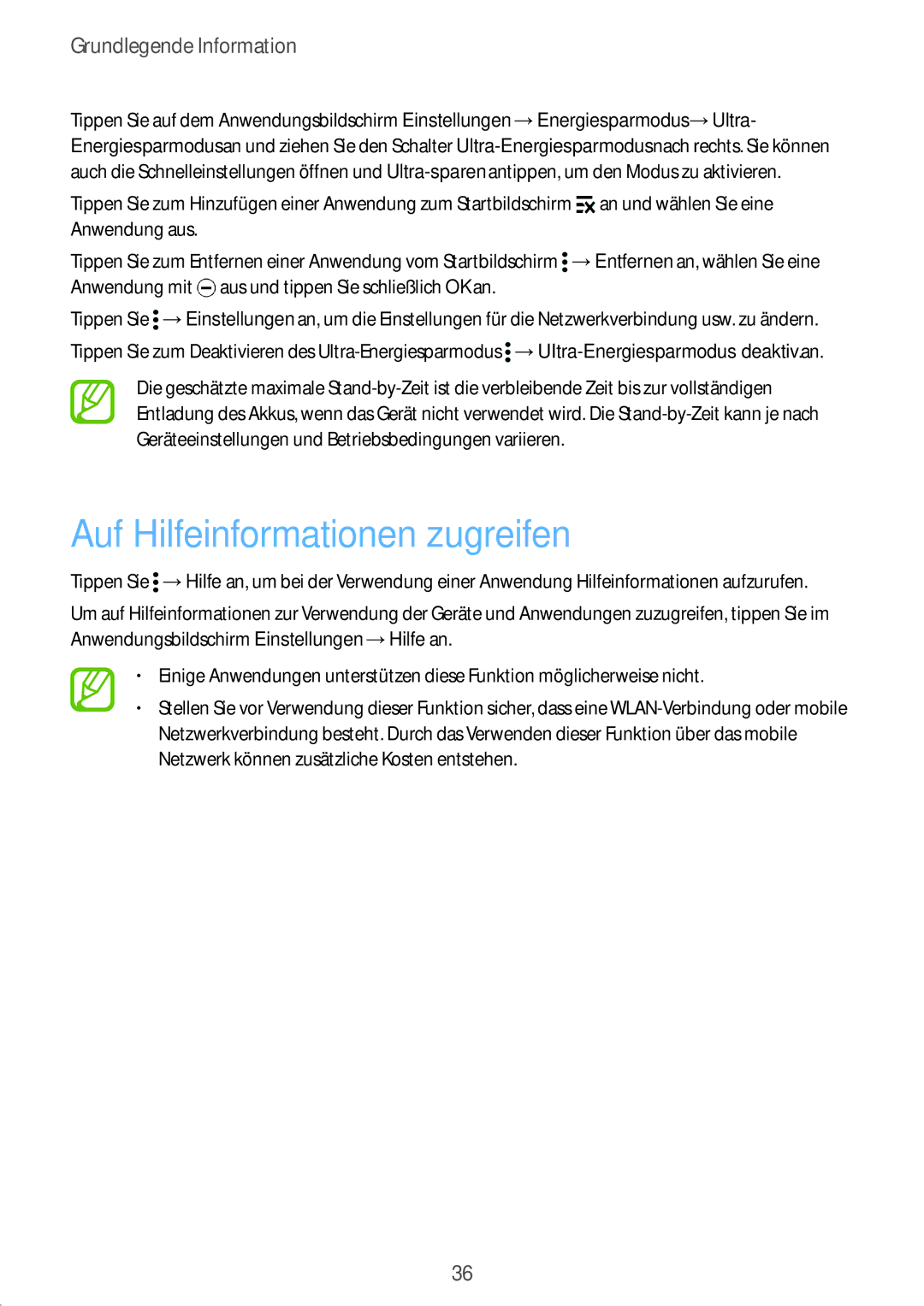 Samsung SM-G900FZKADBT, SM-G900FZBADBT, SM-G900FZWADBT, SM-G900FZDADBT manual Auf Hilfeinformationen zugreifen 